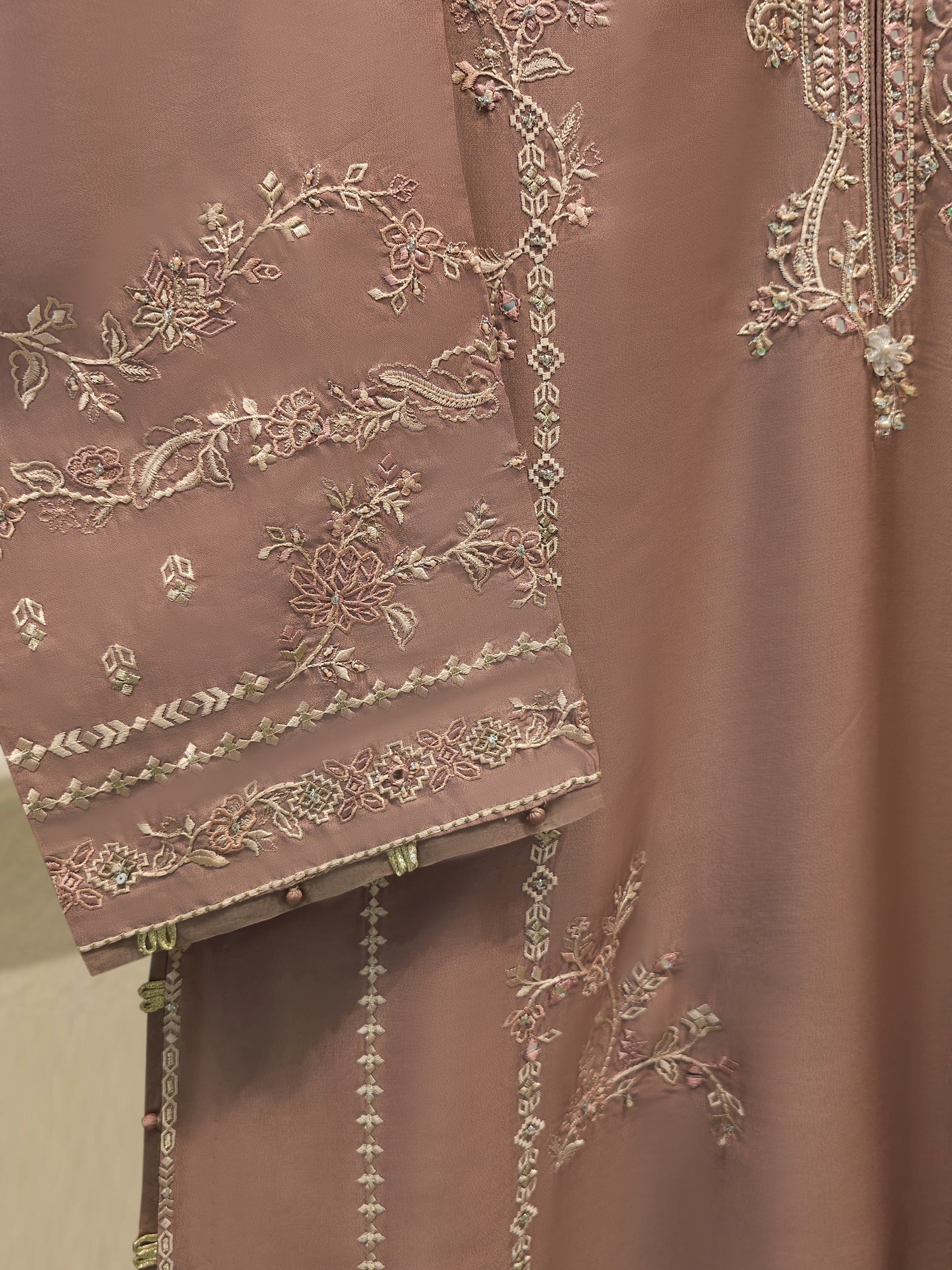 3 Piece- Pure  Shisha Silk Embroidered Suit S115014