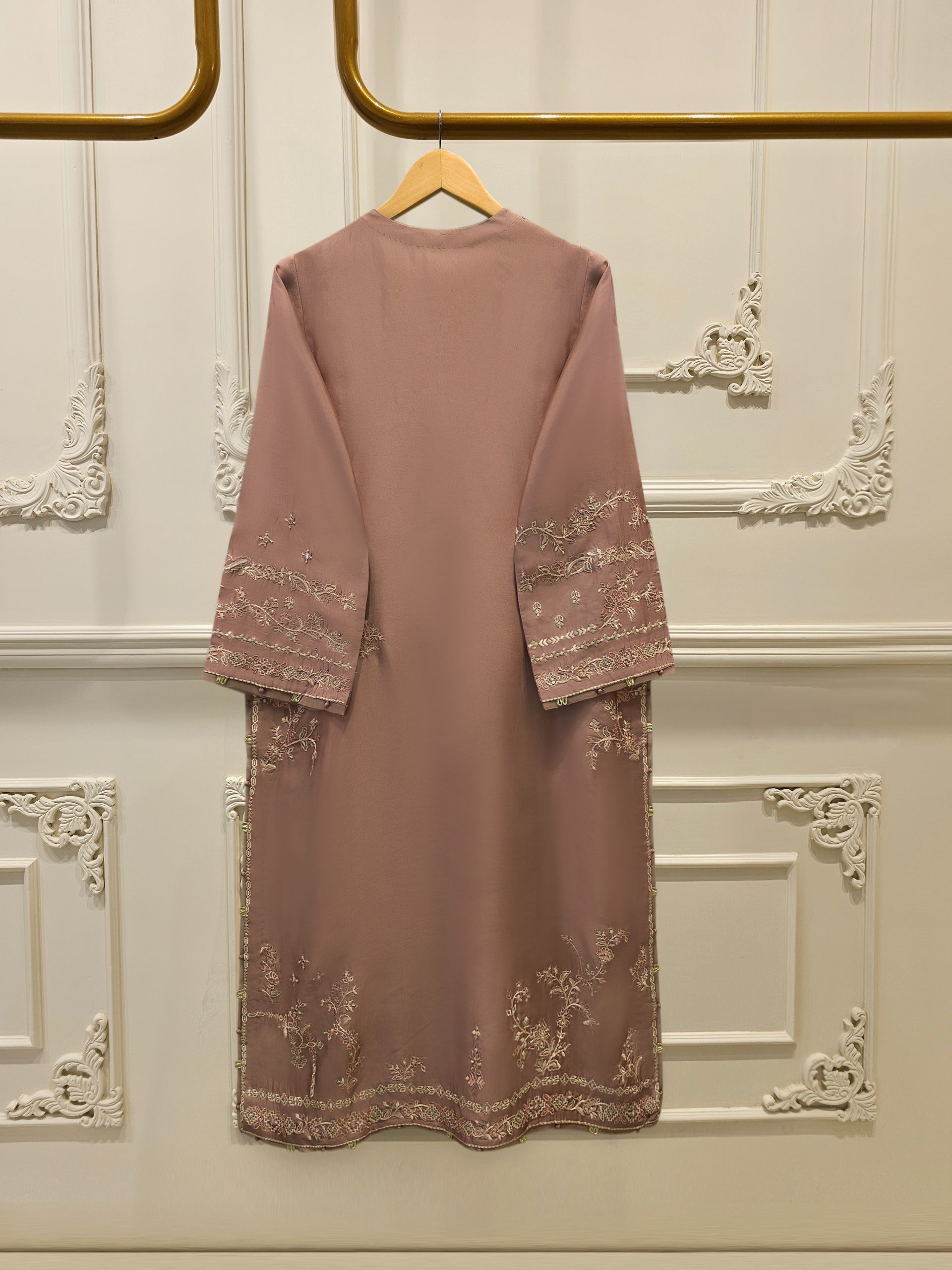 3 Piece- Pure  Shisha Silk Embroidered Suit S115014