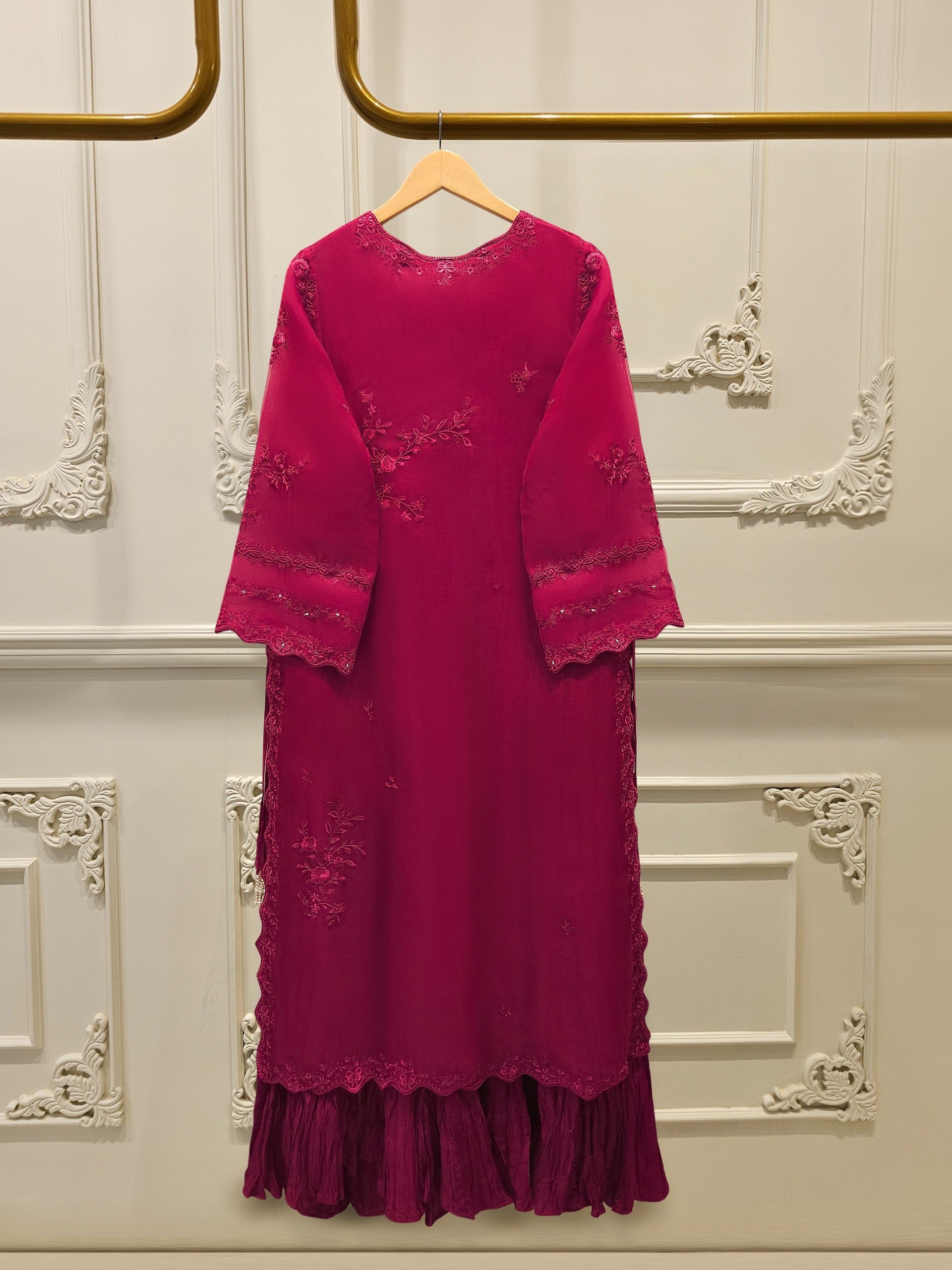 3 Piece - Pure Organza Embroidered Suit S115248