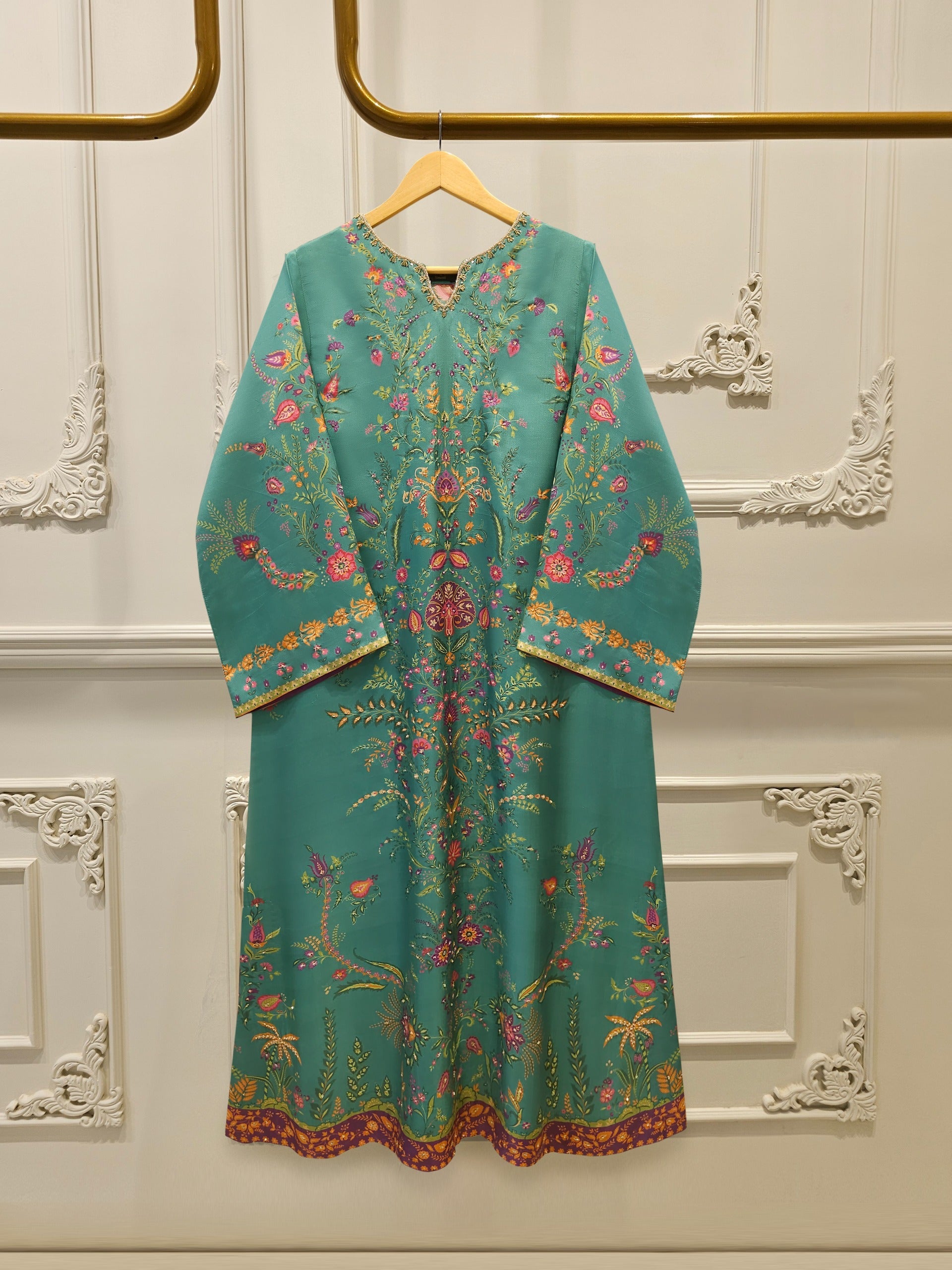 2-Piece Pure Printed Silk Suit with Khadi Silk Pants S115262