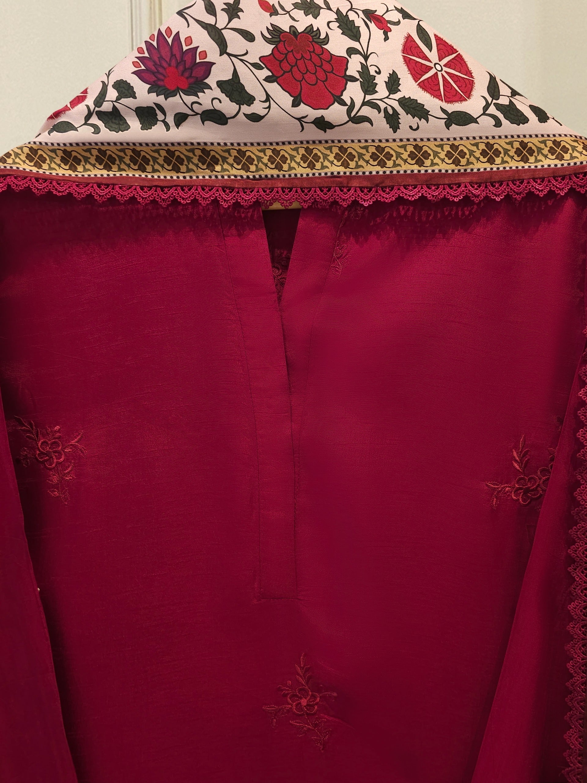 3 Piece- Pure Korean Silk Embroidered Suit S115297