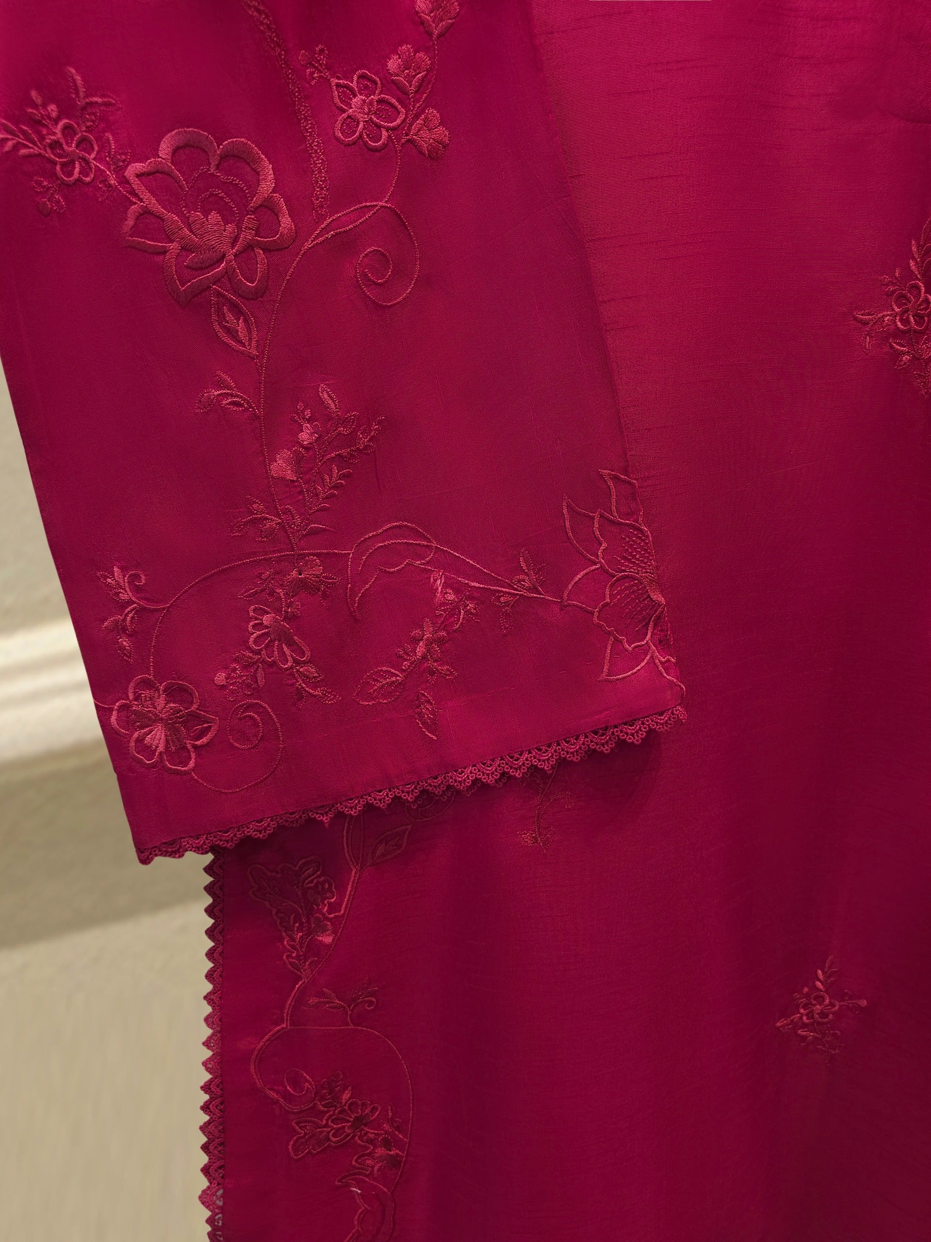 3 Piece- Pure Korean Silk Embroidered Suit S115297