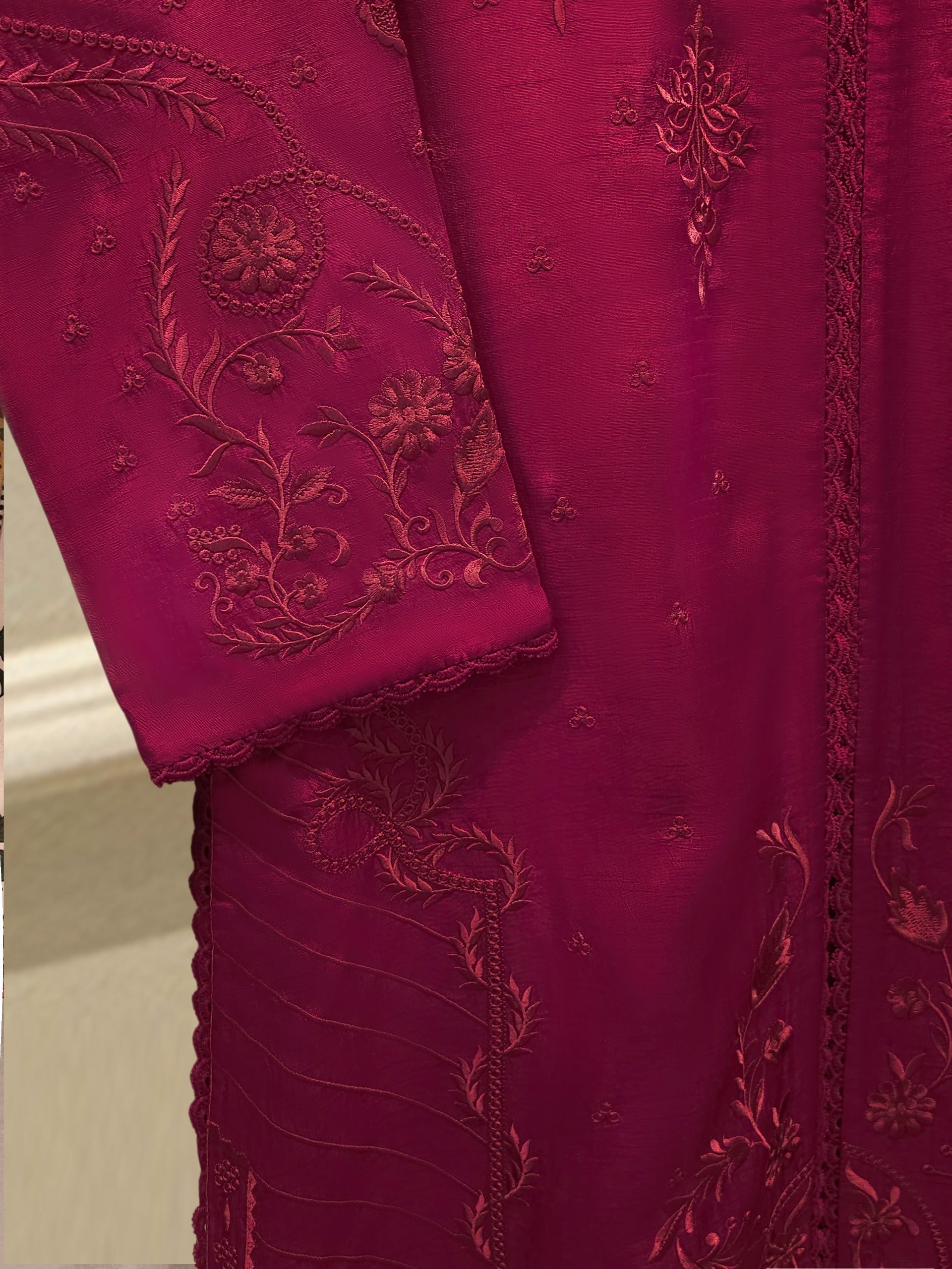 3 Piece- Pure Korean Silk Embroidered Suit S115293