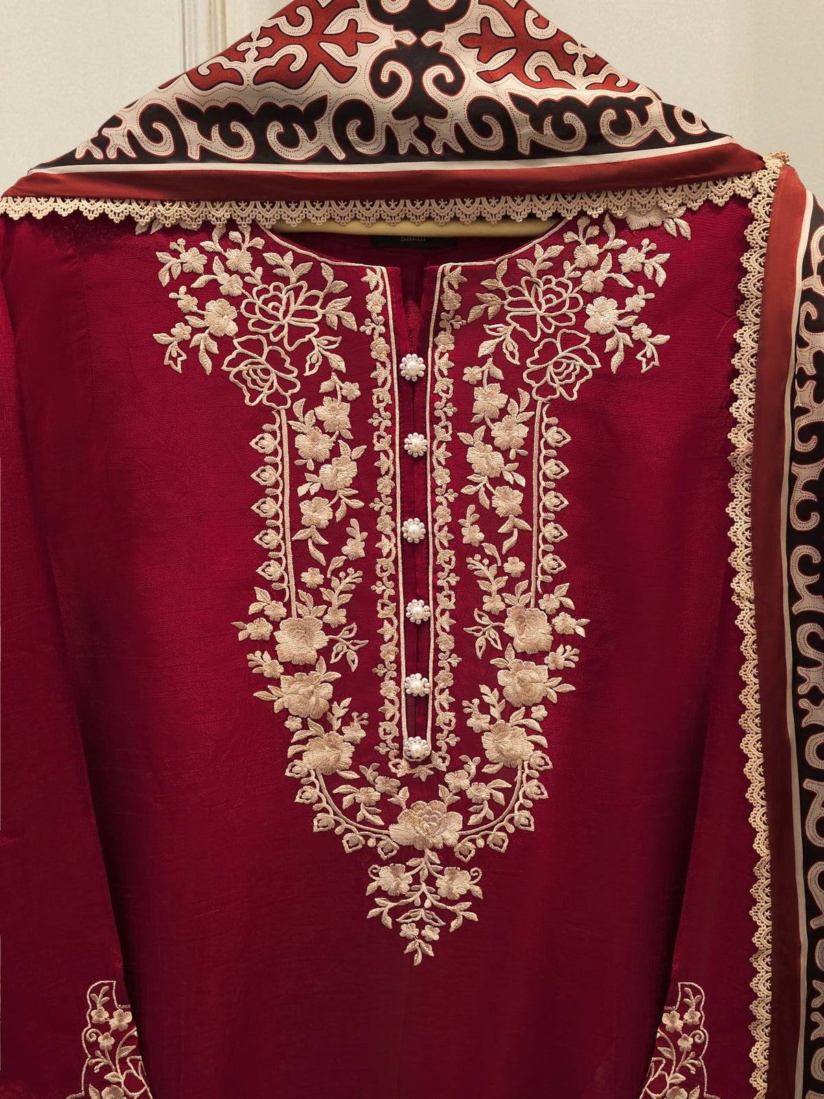 3 Piece- Pure  Korean Silk Embroidered Suit S115376