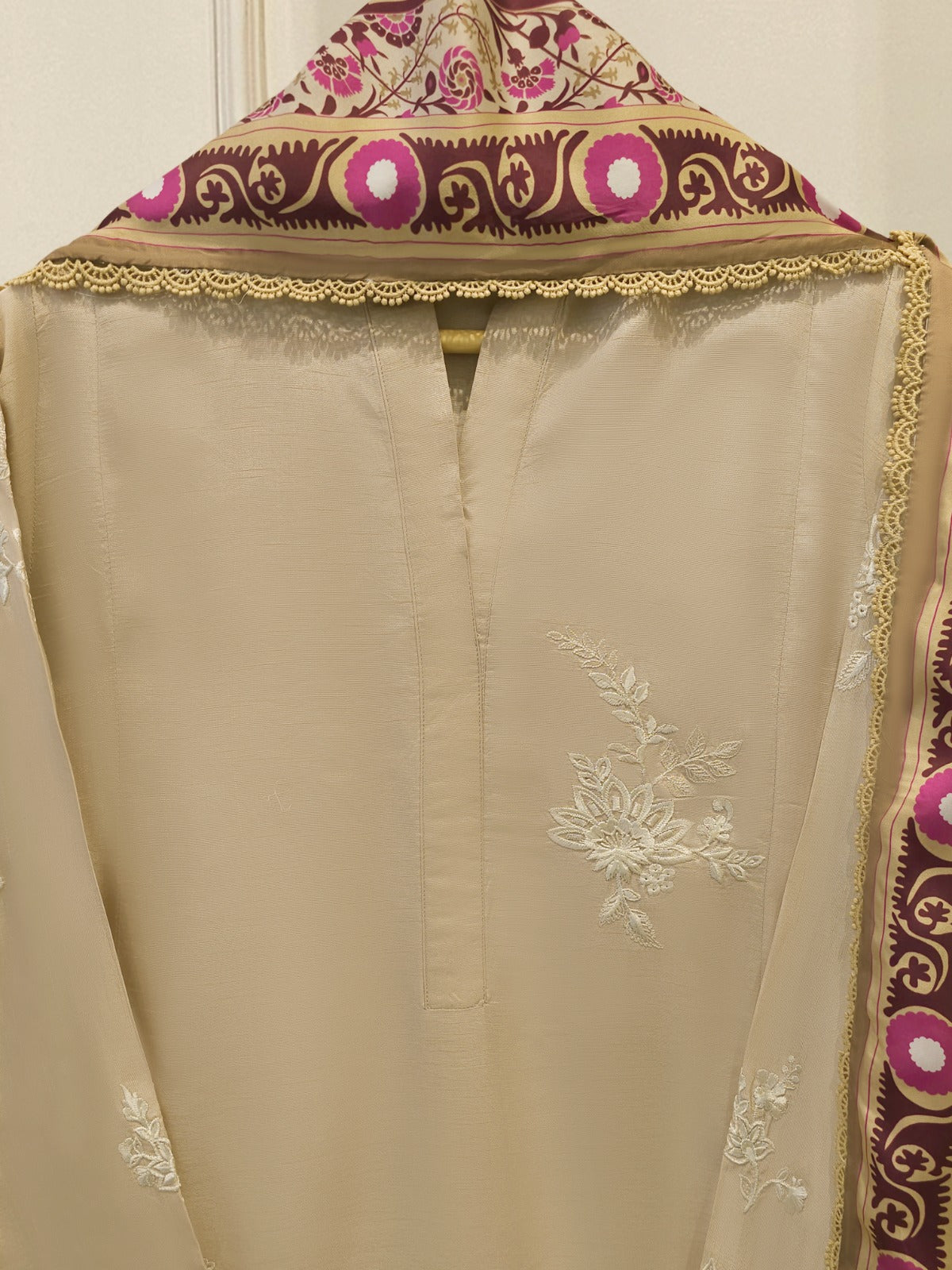 3 Piece- Pure Korean Silk Embroidered Suit S115400