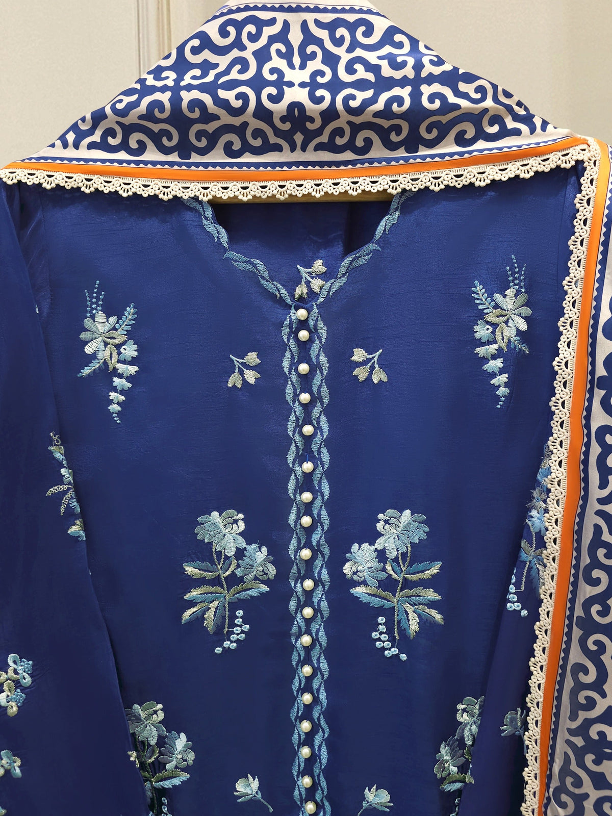 3 Piece- Pure Korean Silk Embroidered Suit S115538