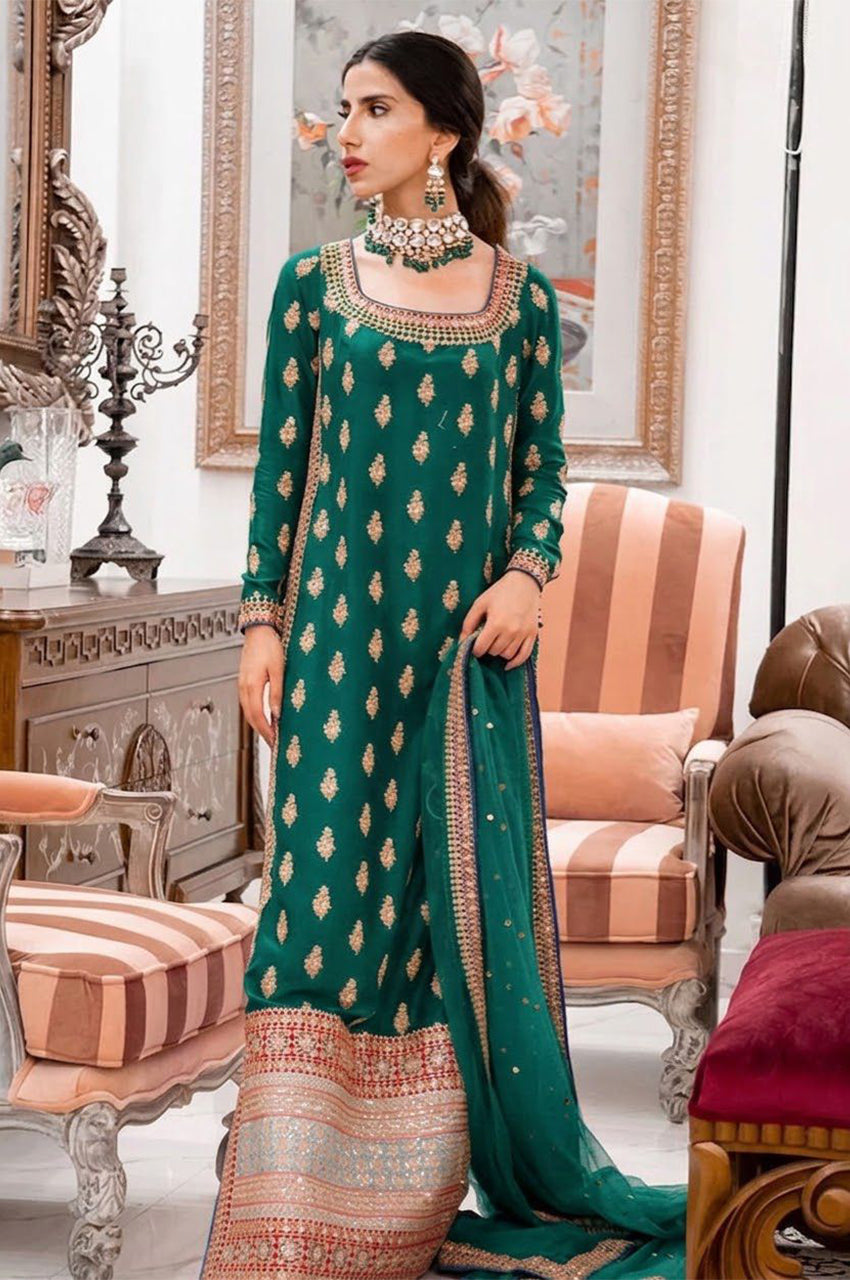 Whimsical Bottle Green - Shirt, Pants & Dupatta