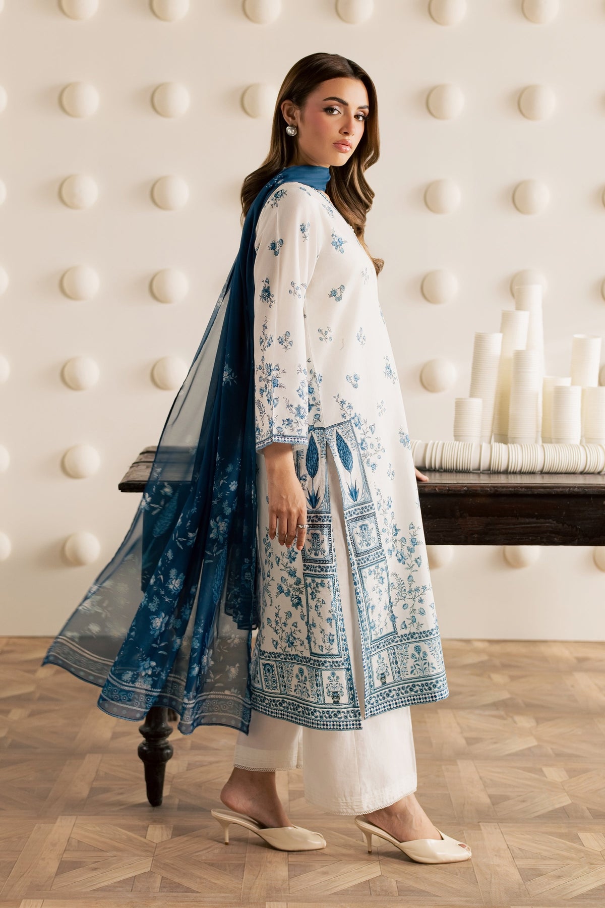 White Everly 3Pc - Printed Cambric Pret