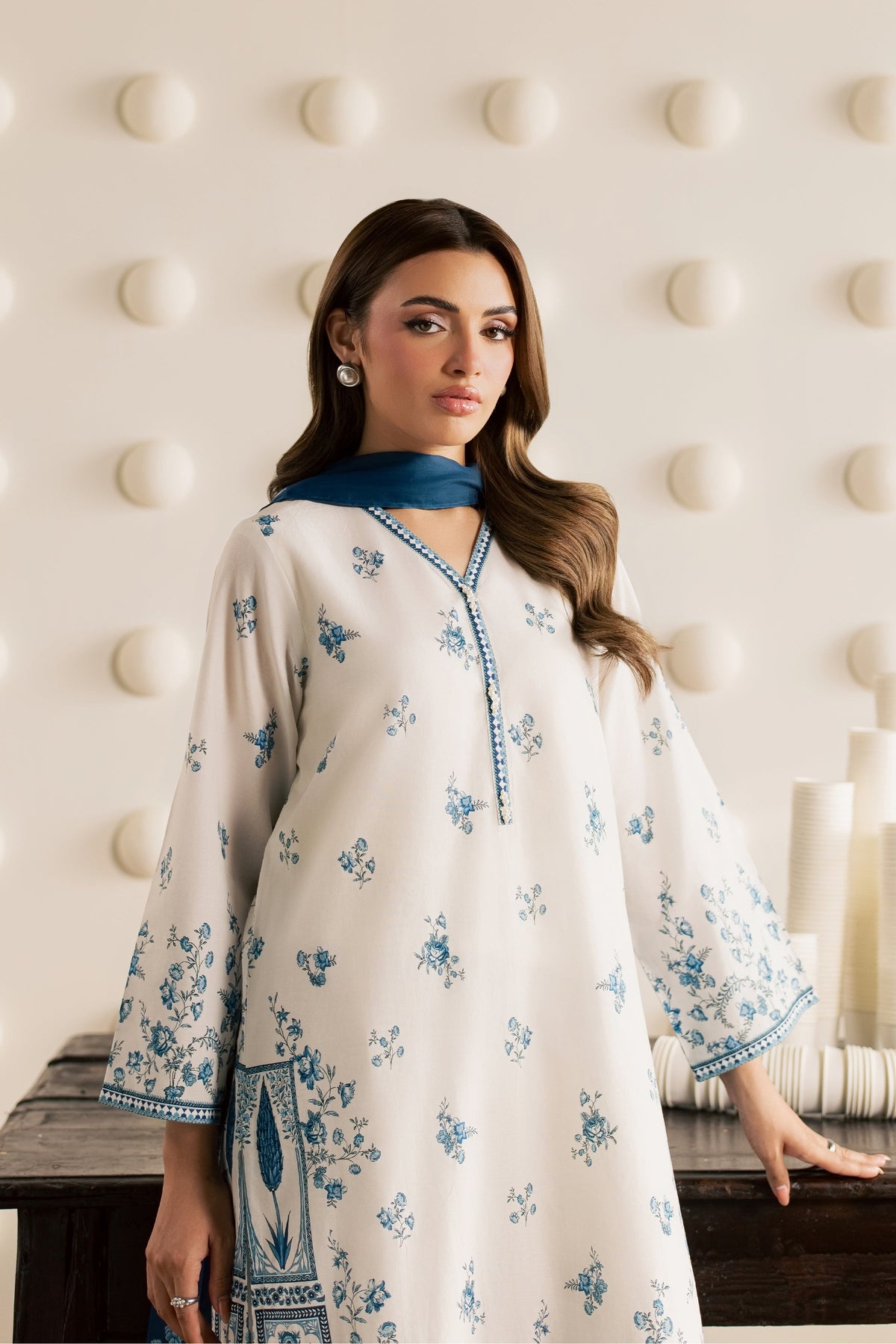 White Everly 3Pc - Printed Cambric Pret