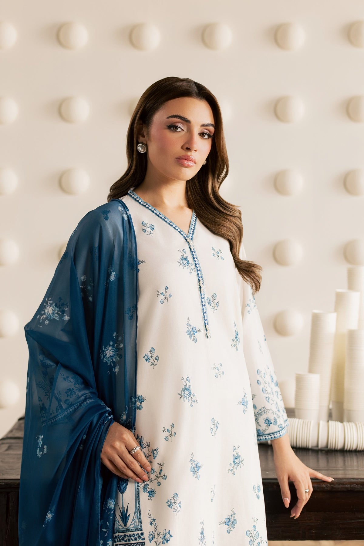 White Everly 3Pc - Printed Cambric Pret