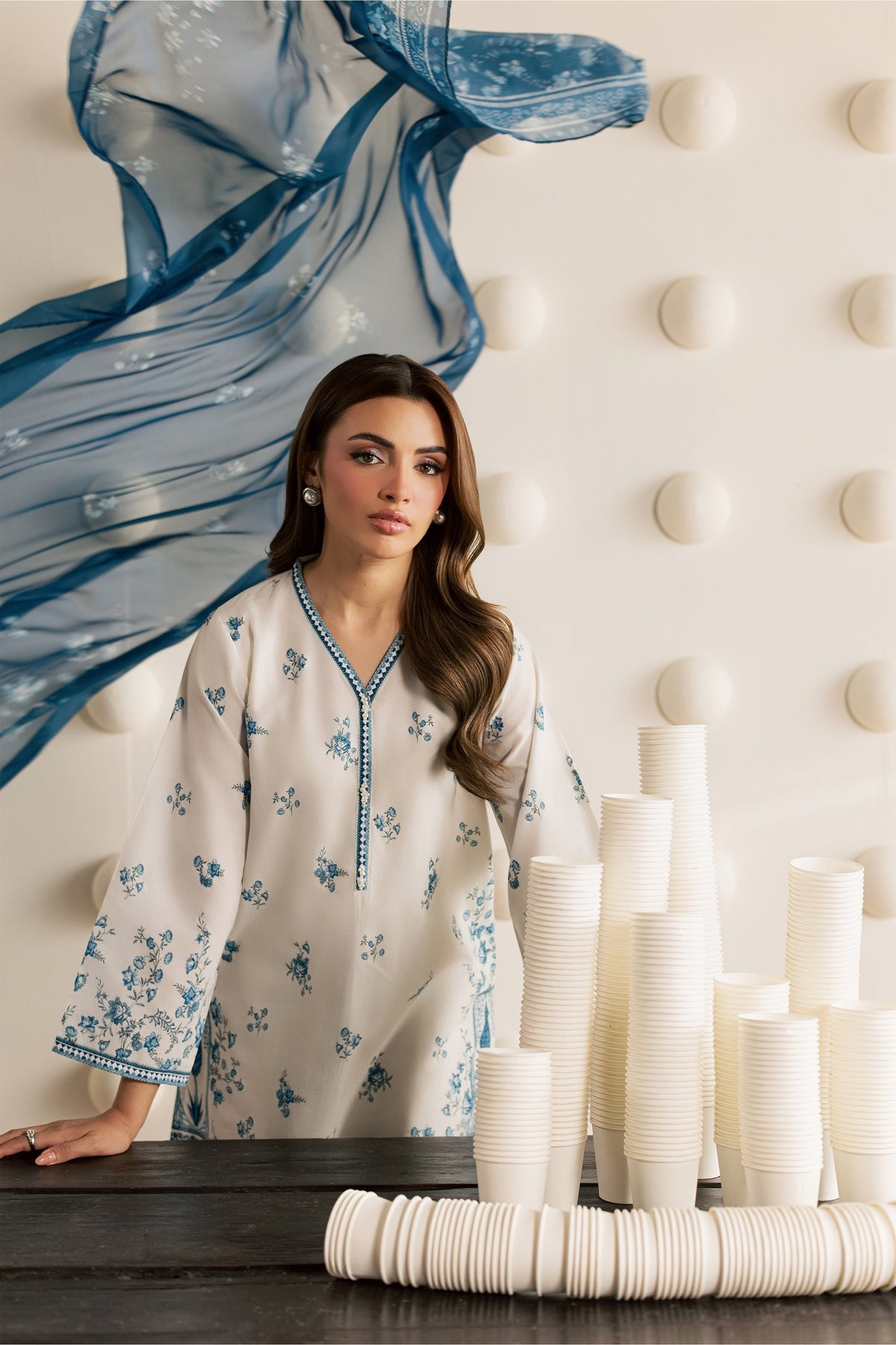 White Everly 3Pc - Printed Cambric Pret