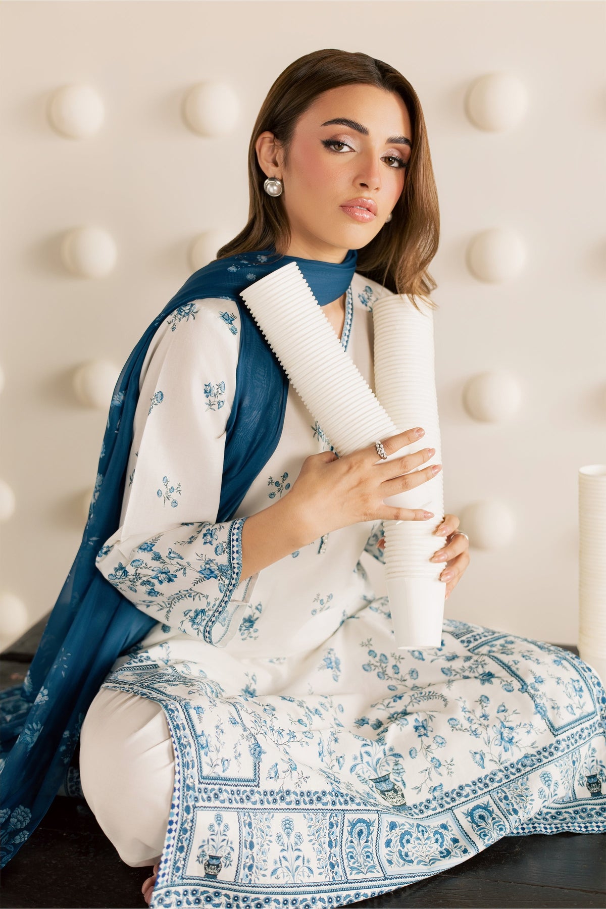 White Everly 3Pc - Printed Cambric Pret