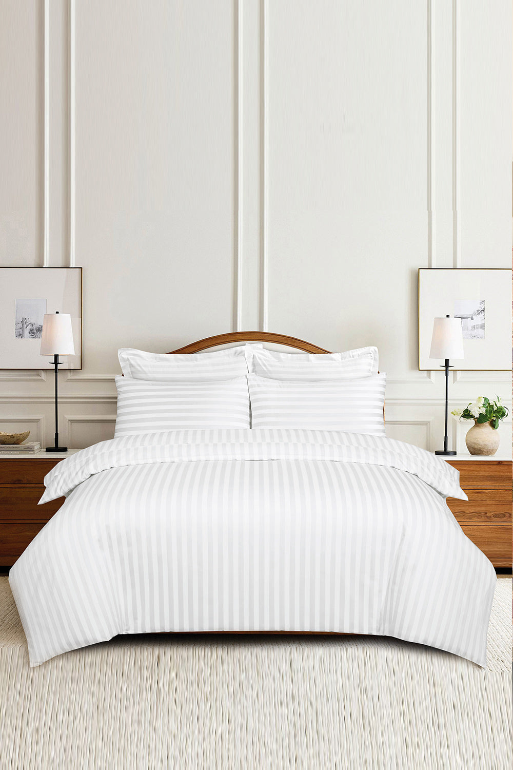 White Fairy Stripe Satin T-250 Quilt Cover Set