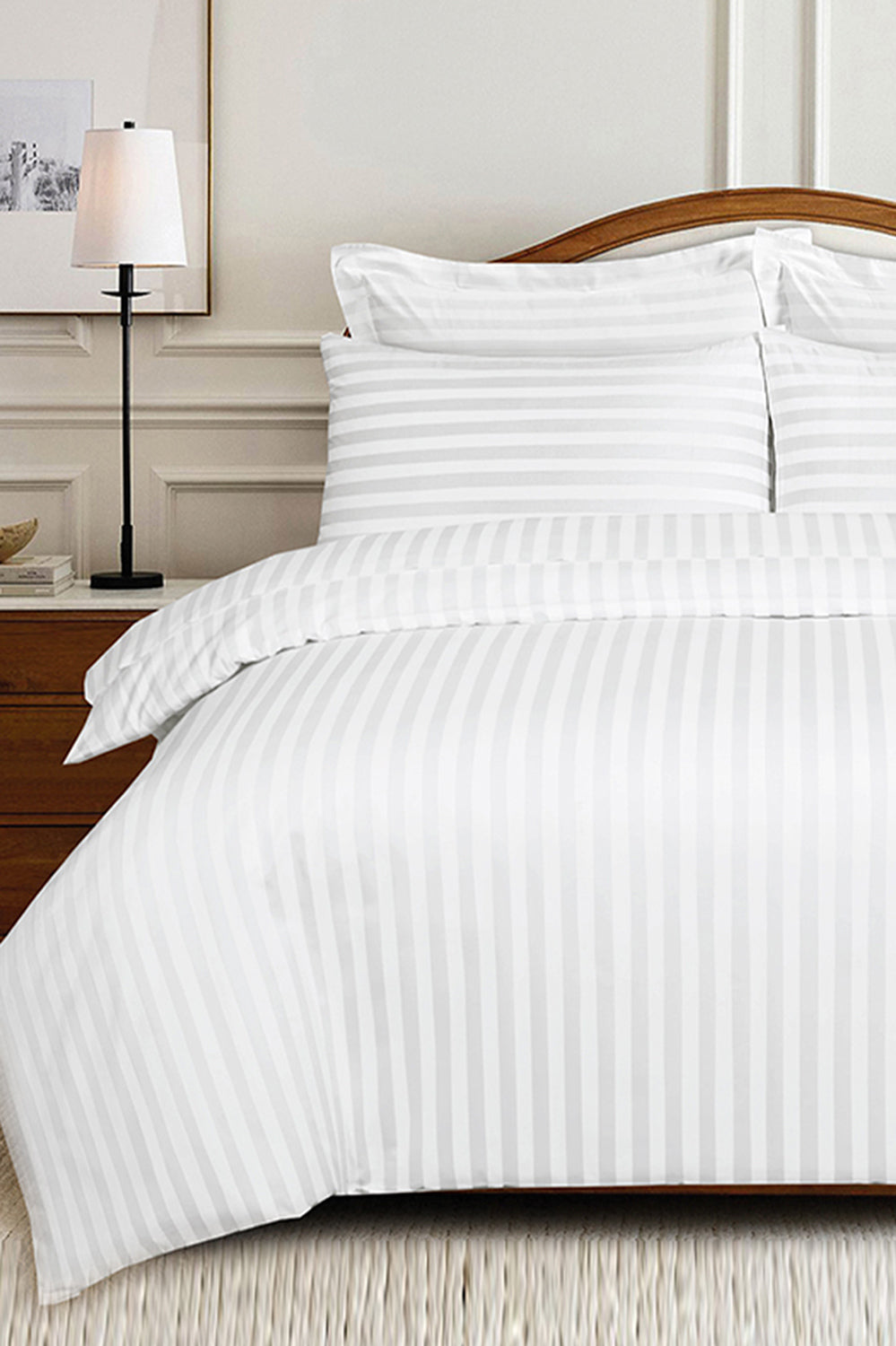 White Fairy Stripe Satin T-250 Quilt Cover Set