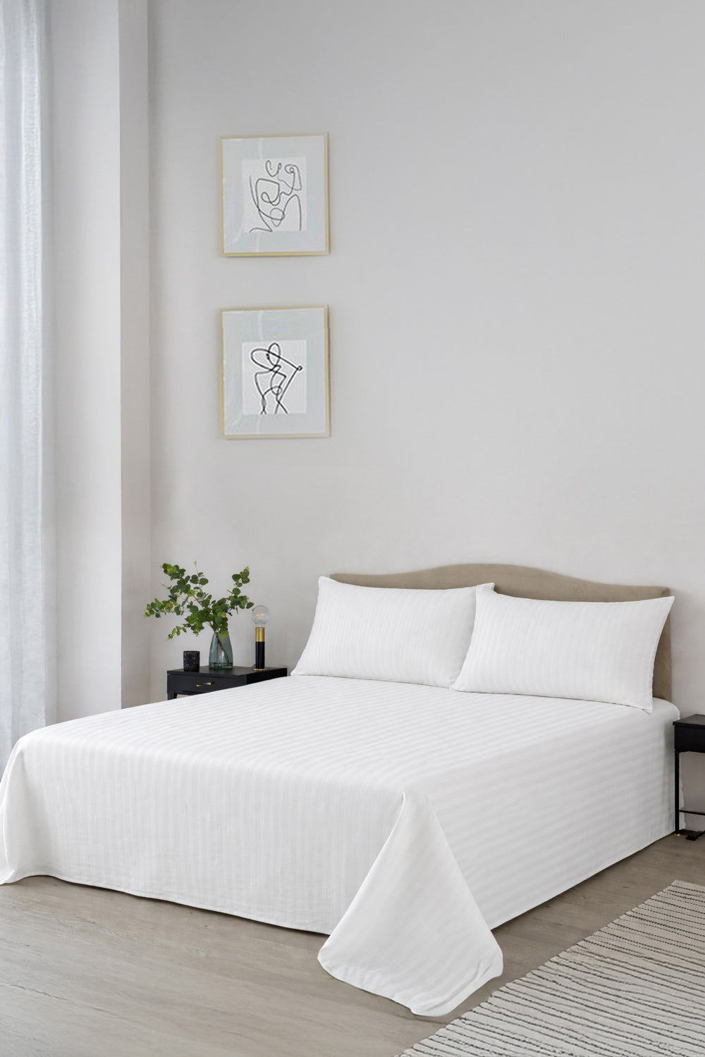 White Stripe Satin Bed Sheet Set
