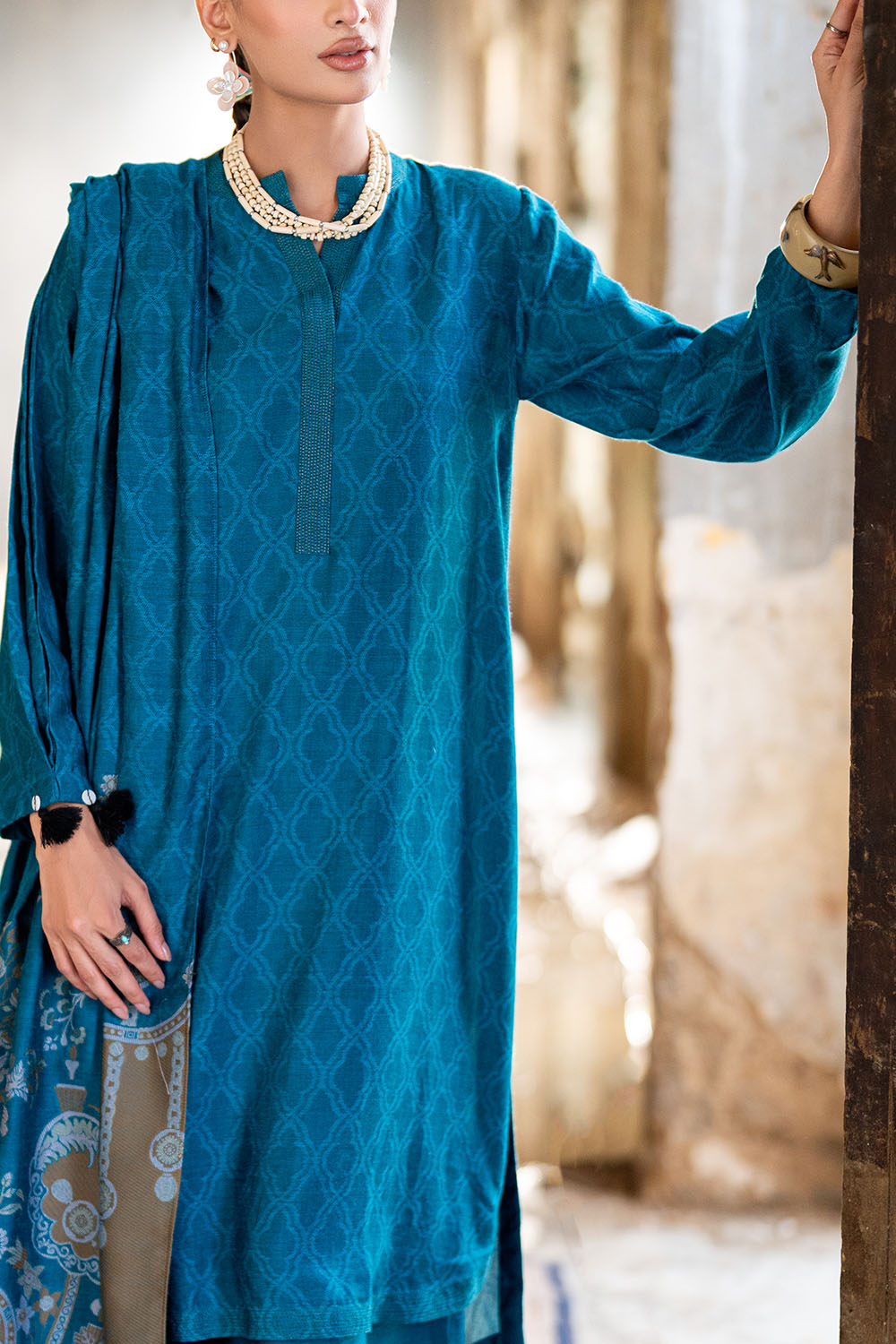 3 Piece Yarn Dyed Self Jacquard Suit With Shirt And Trouser