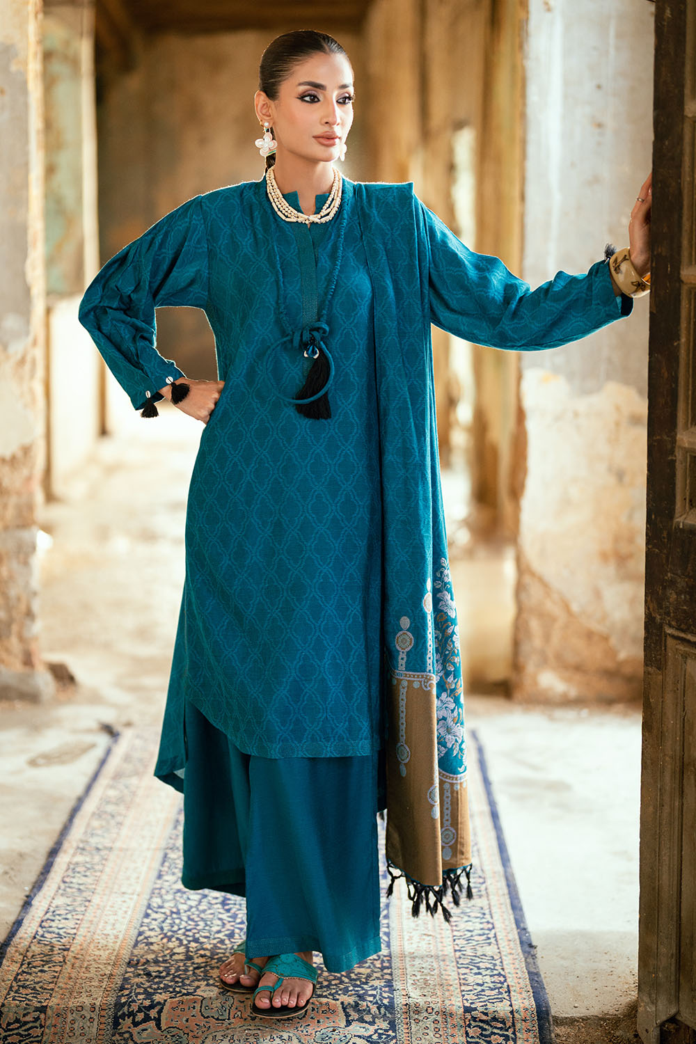 3 Piece Yarn Dyed Self Jacquard Suit With Shirt And Trouser