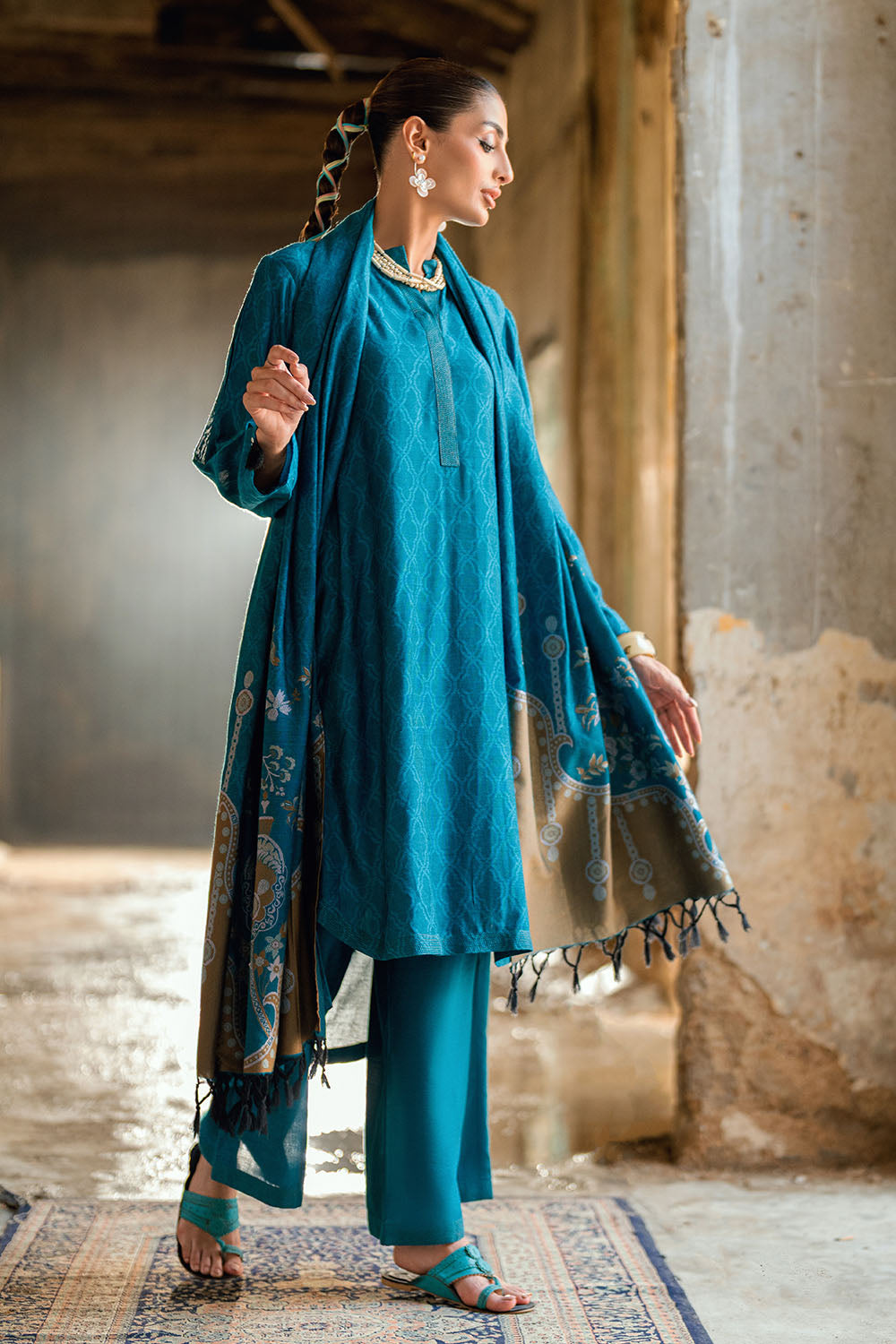 3 Piece Yarn Dyed Self Jacquard Suit With Shirt And Trouser