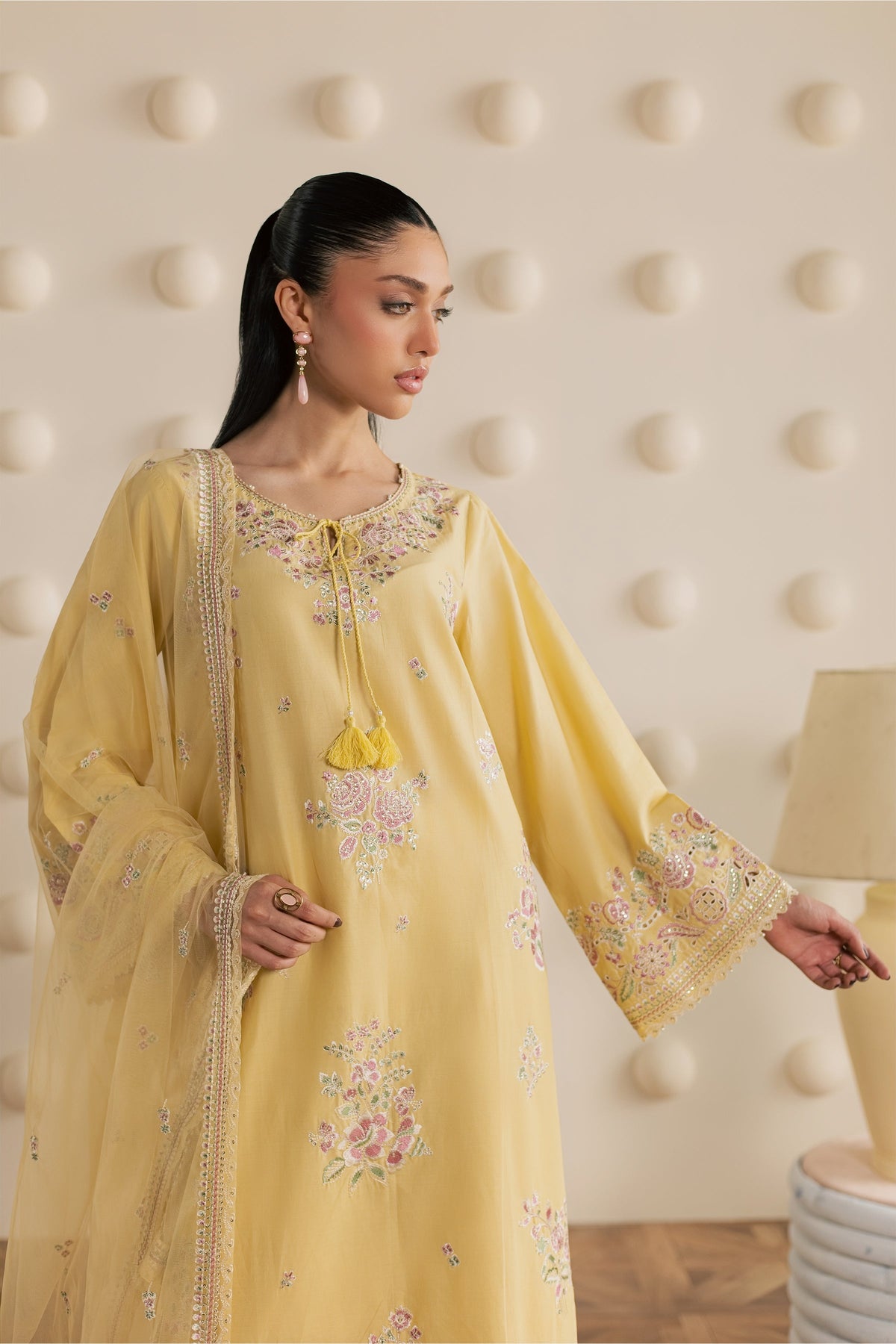 Yellow Adina 3Pc - Embroidered Cambric Pret