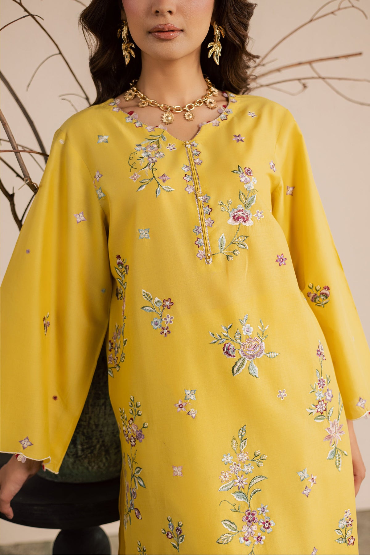 Yellow Elira 2Pc - Embroidered Lawn Dress
