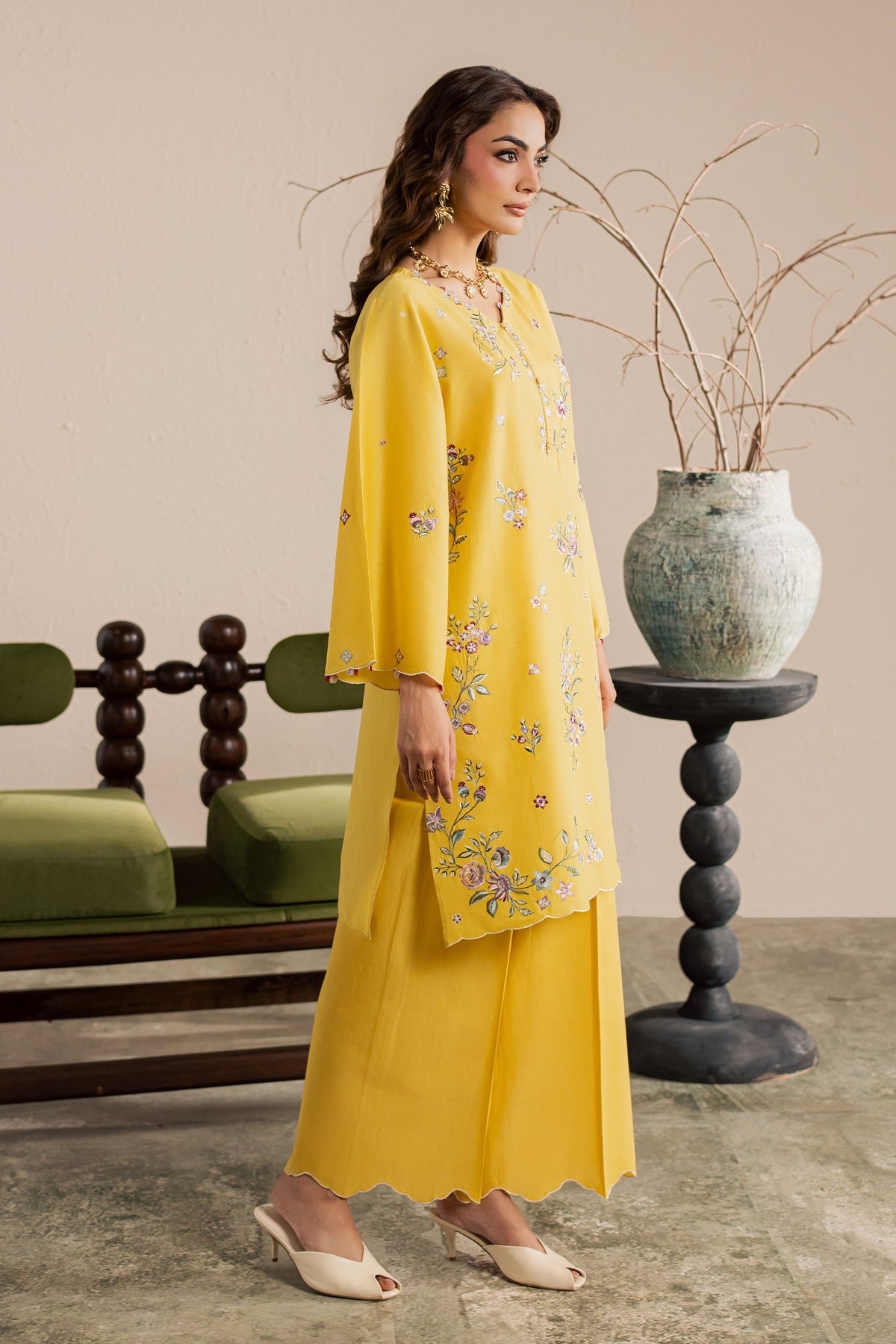 Yellow Elira 2Pc - Embroidered Lawn Dress
