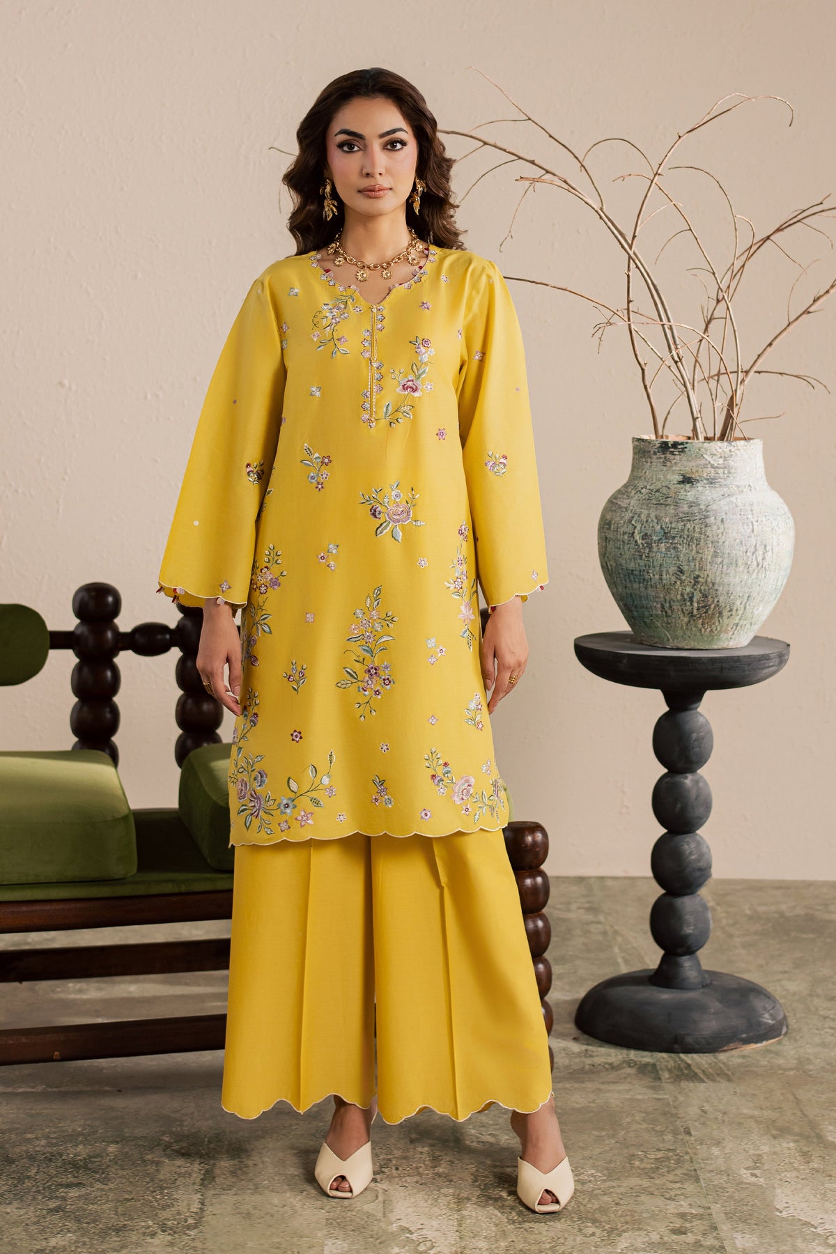 Yellow Elira 2Pc - Embroidered Lawn Dress