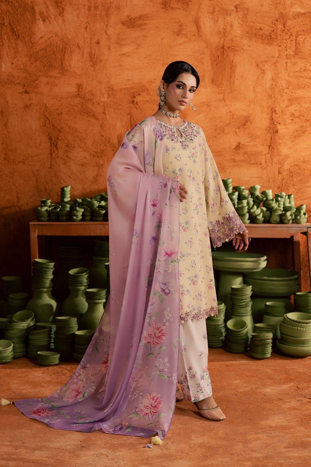 Yellow Lamia 3Pc - Printed Lawn Dress