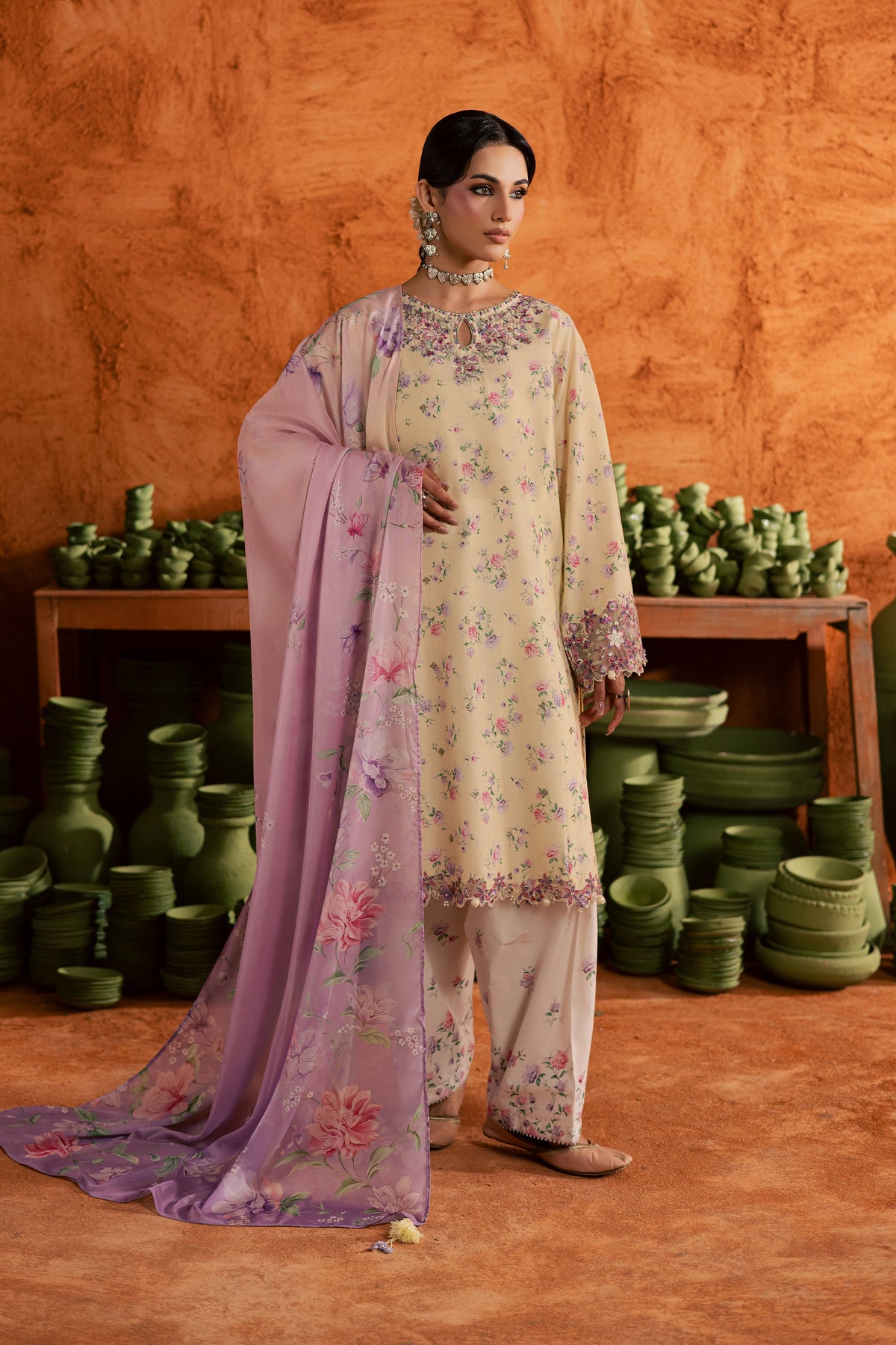 Yellow Lamia 3Pc - Printed Lawn Dress