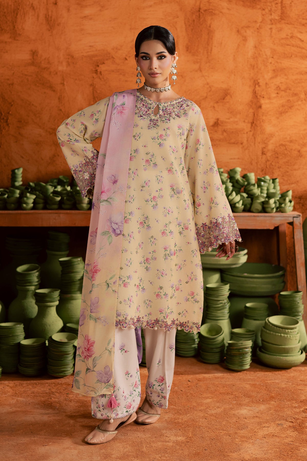 Yellow Lamia 3Pc - Printed Lawn Dress