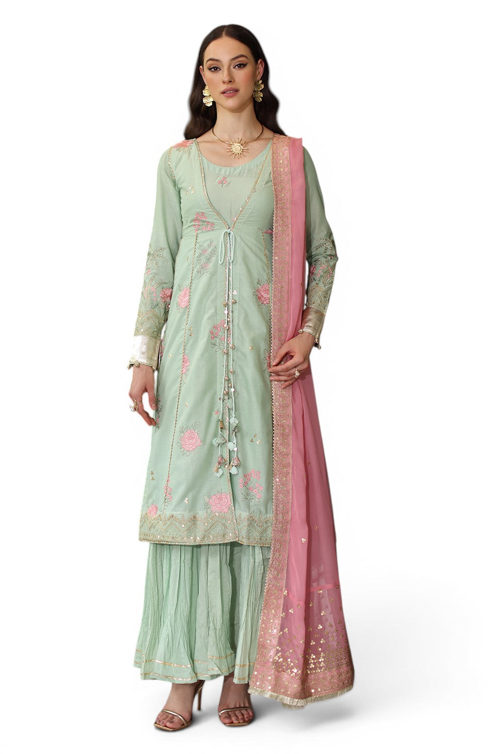 3 Piece Embroidered Lawn Suit with Chiffon Dupatta