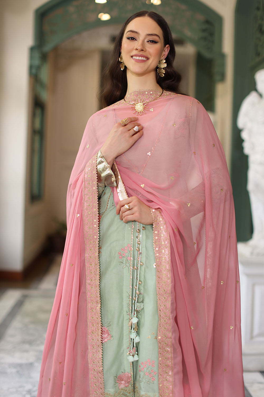 3 Piece Embroidered Lawn Suit with Chiffon Dupatta