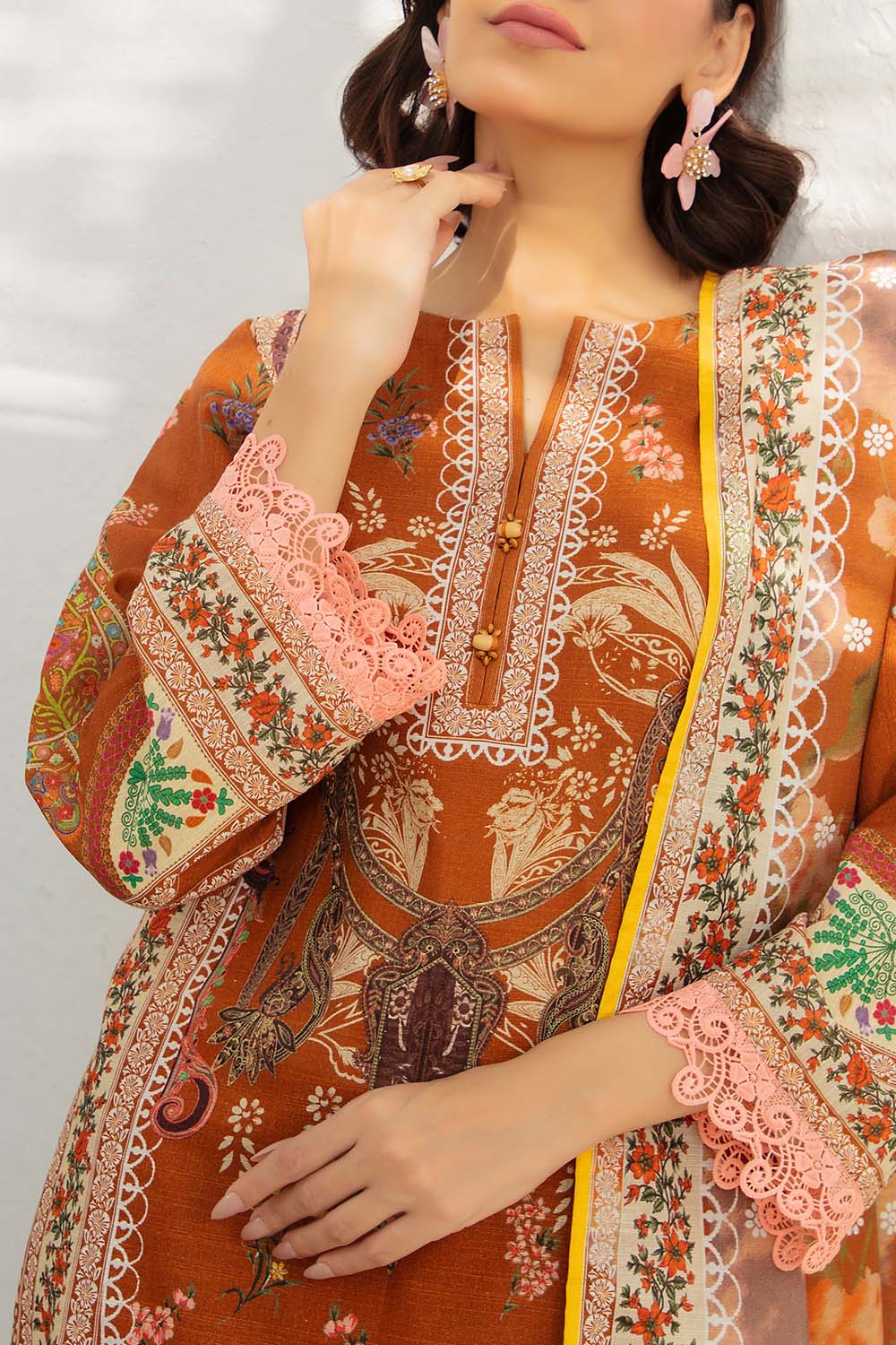 3 Piece Printed Khaddar Suit with Zari Cotton Dupatta