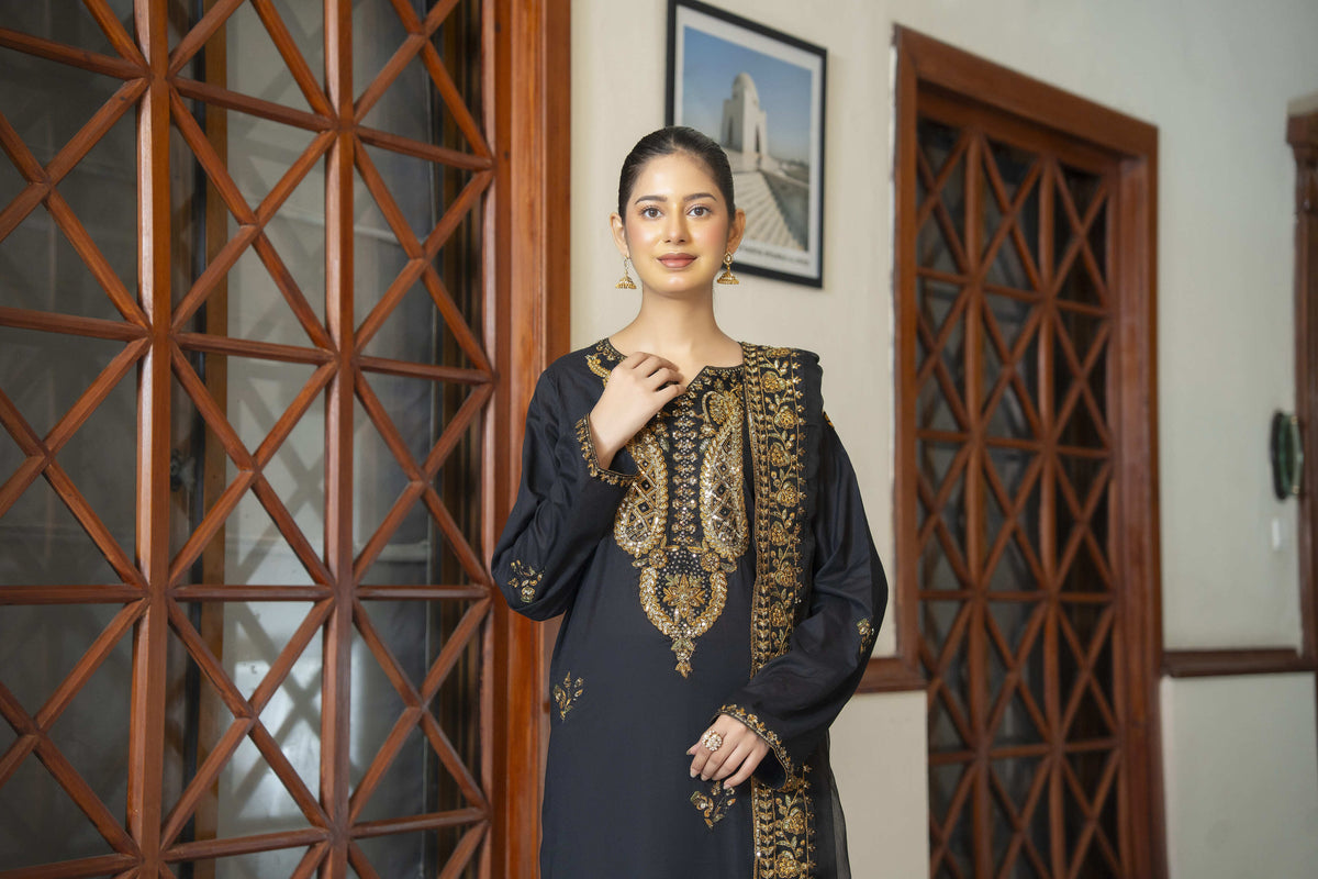 Zarmina - Black & Gold Embroidered Formal Collection | MAHARANI