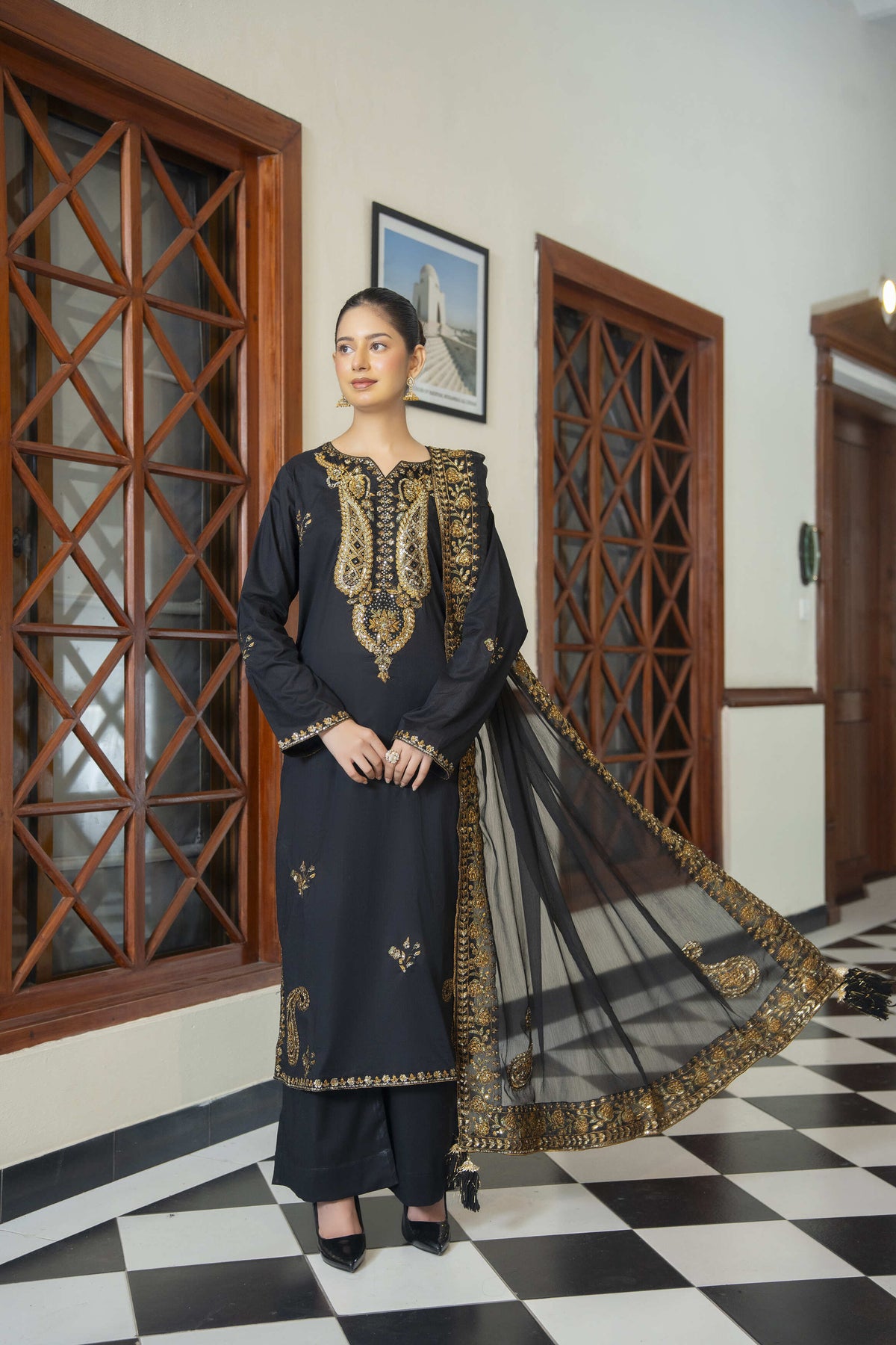 Zarmina - Black & Gold Embroidered Formal Collection | MAHARANI