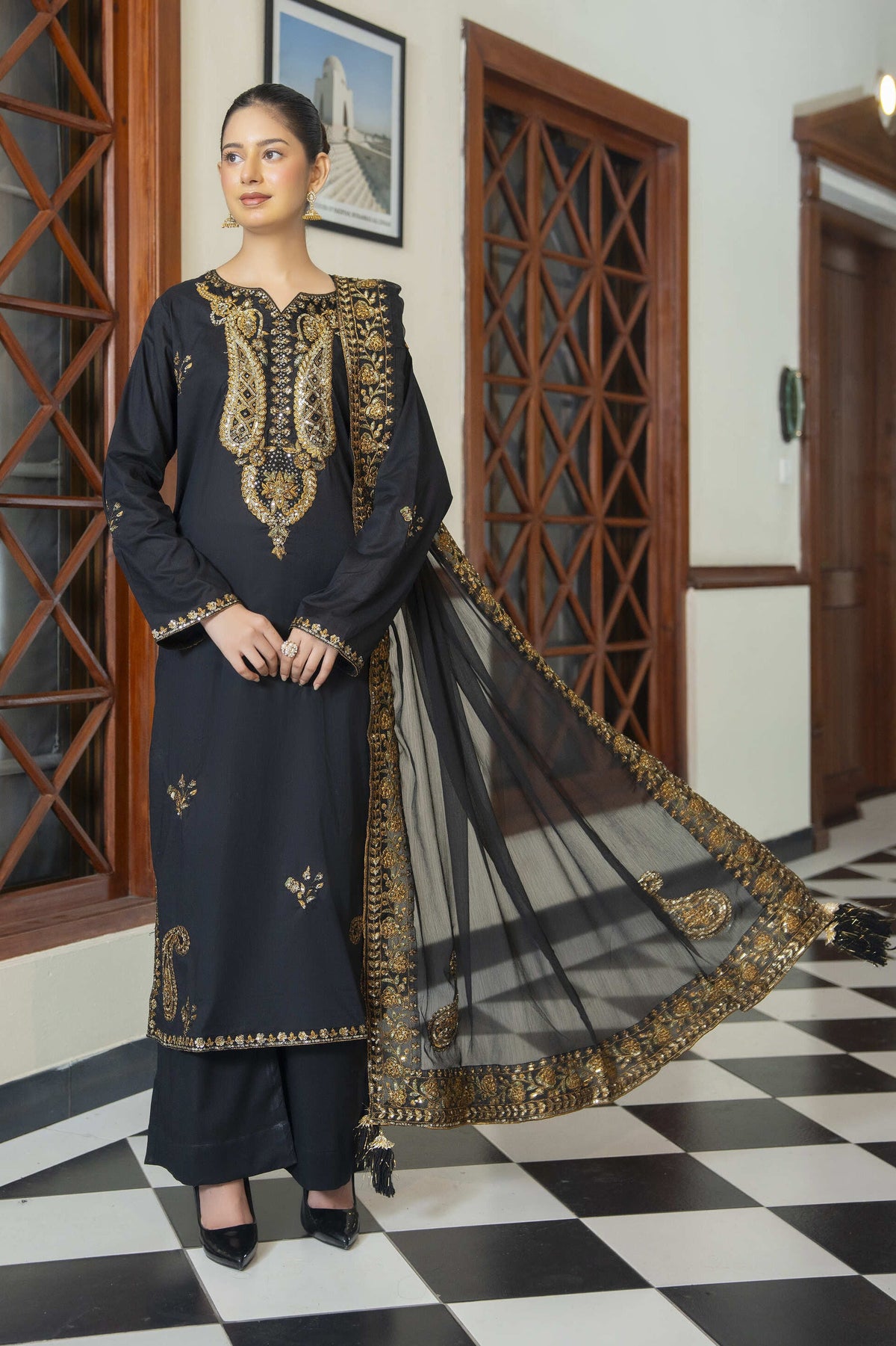Zarmina - Black & Gold Embroidered Formal Collection | MAHARANI