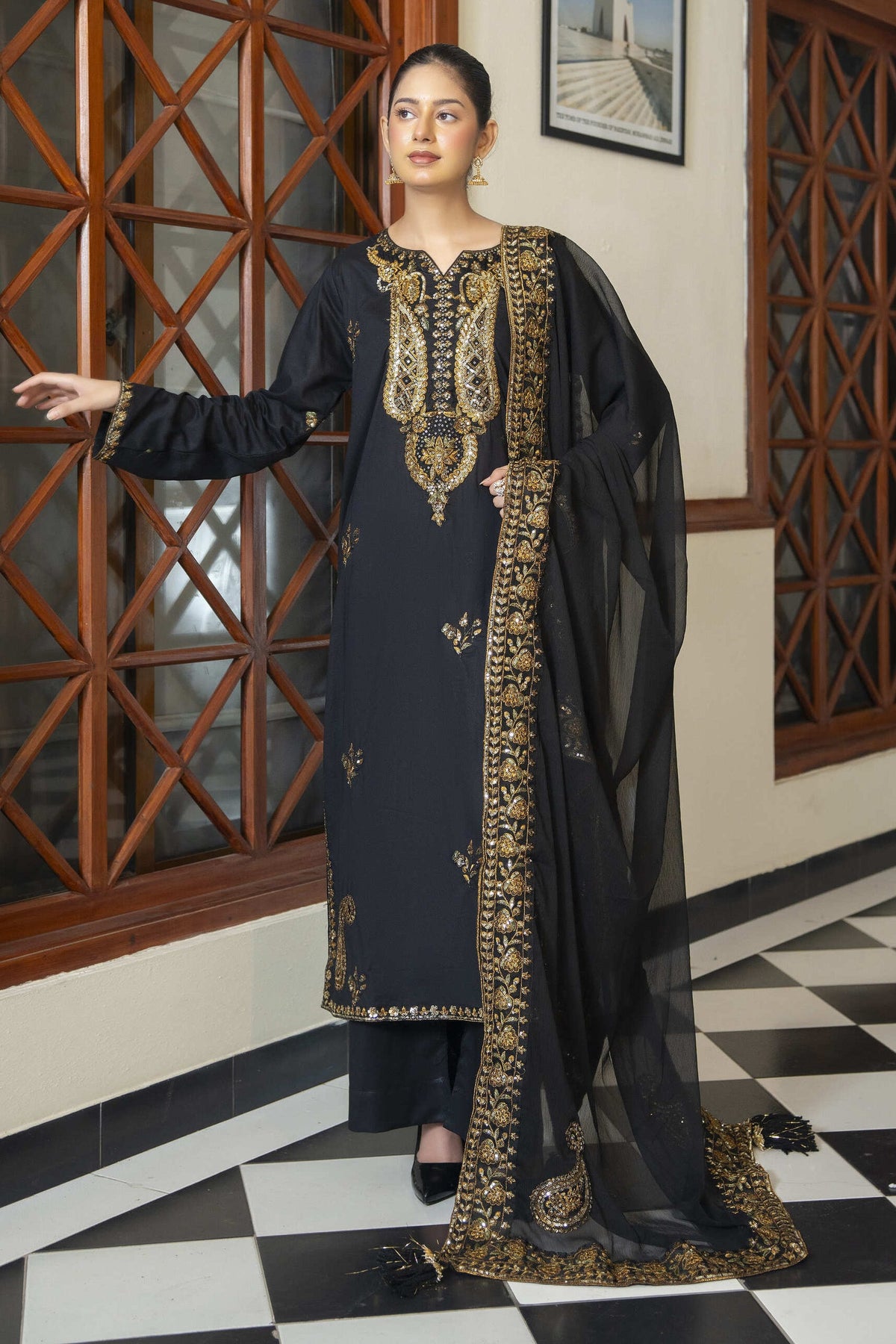 Zarmina - Black & Gold Embroidered Formal Collection | MAHARANI