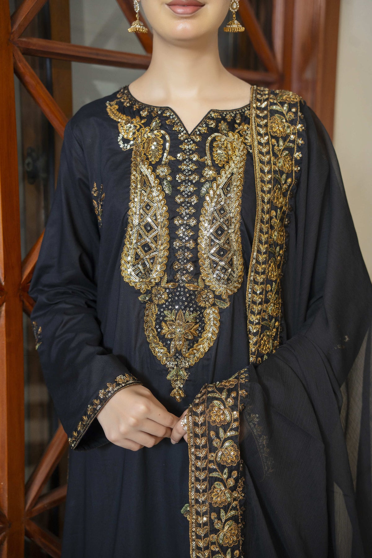 Zarmina - Black & Gold Embroidered Formal Collection | MAHARANI