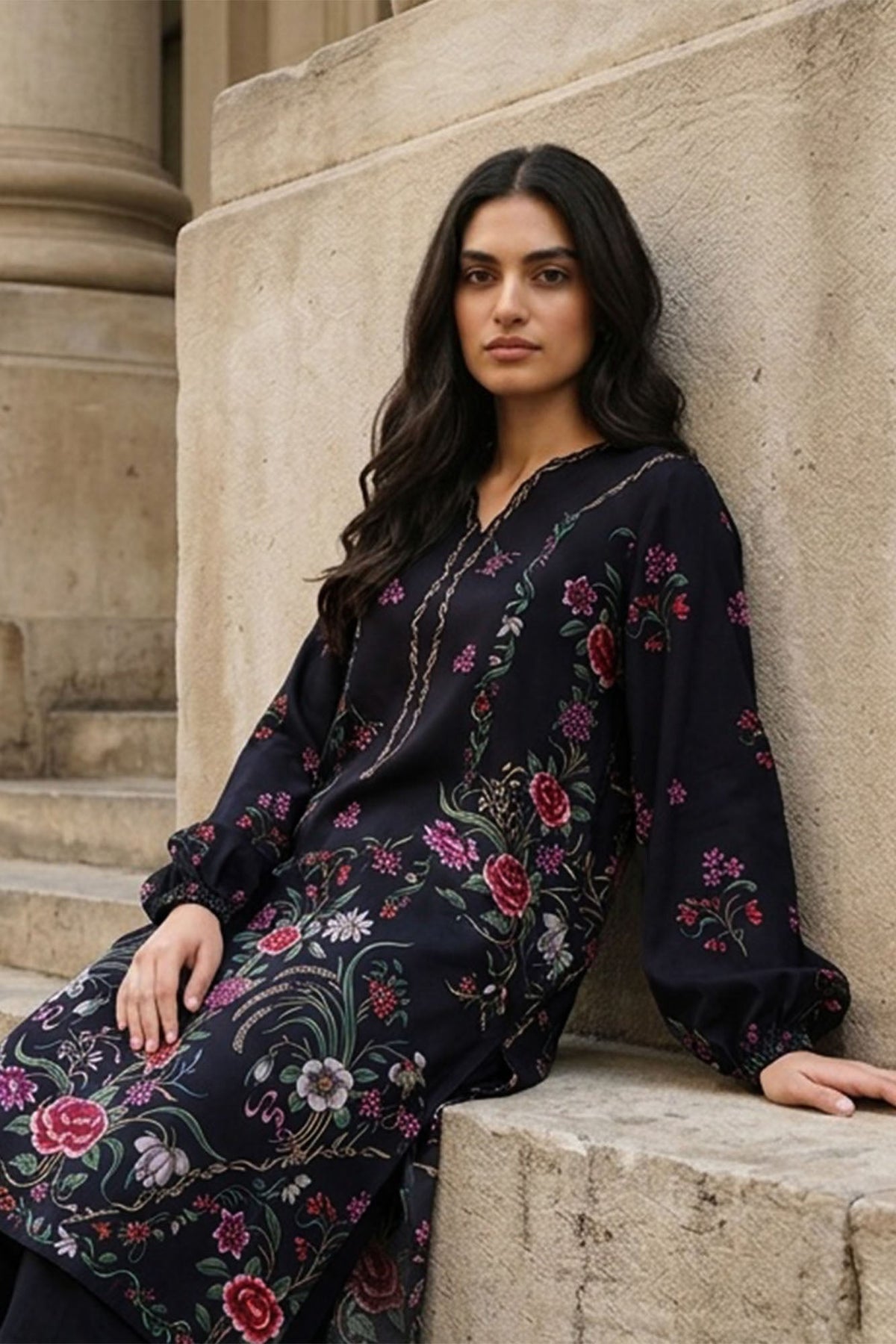 EBONY ESSENCE-2PC LINEN PRINTED SUIT
