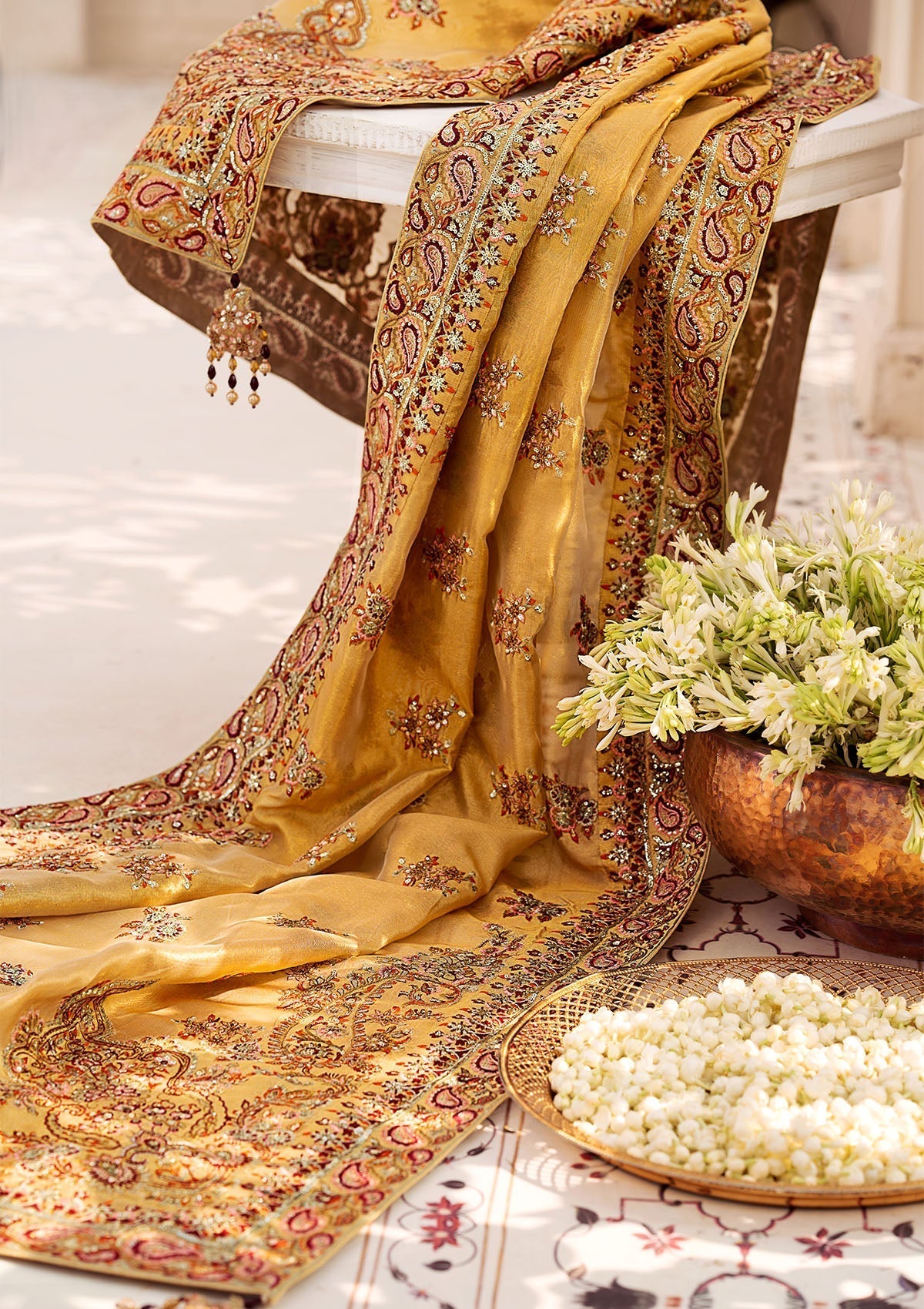 Aik Atelier WDB24 Style — Mairaz Indian Gold Tissue Shawl