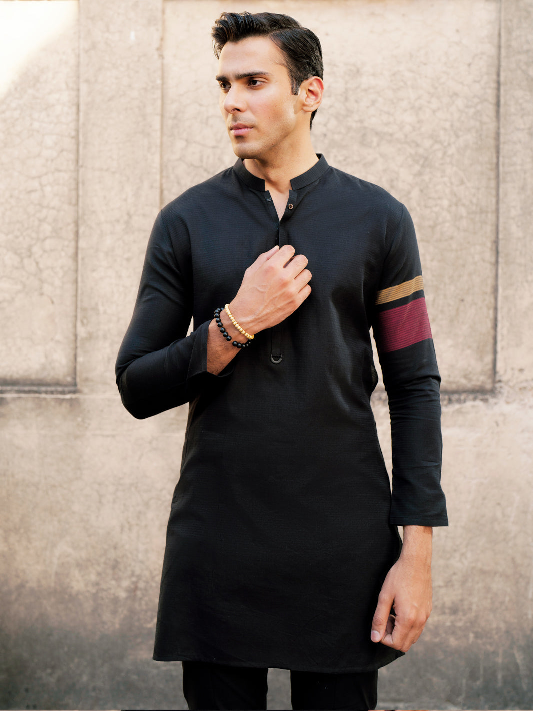 Black Cotton Kurta - AL-K-1204