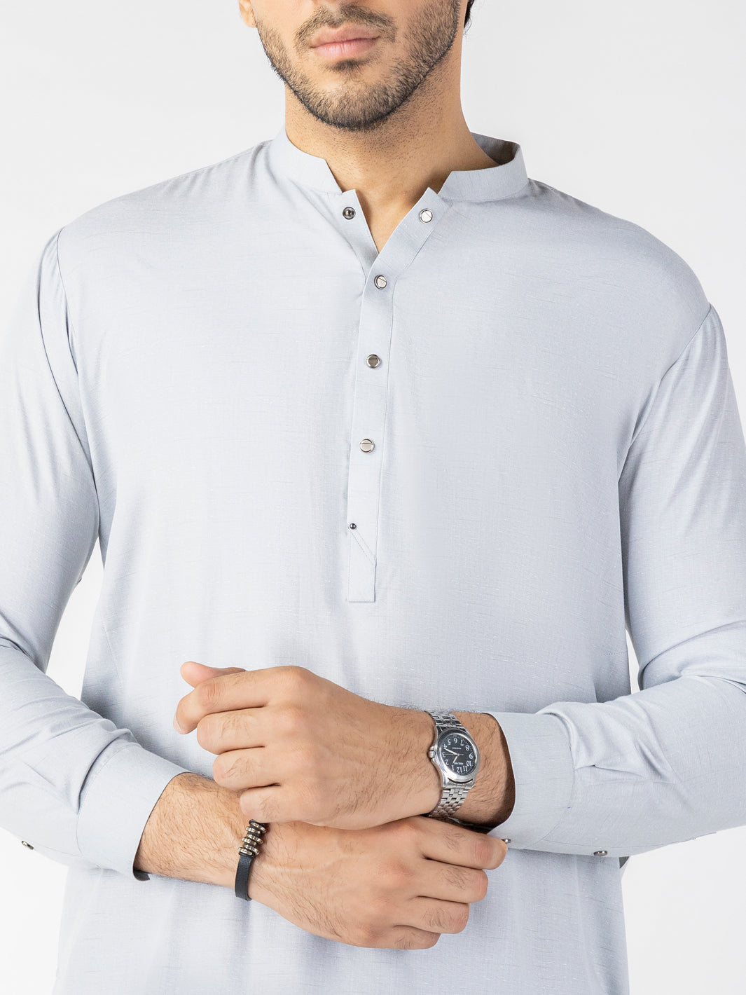 Light Grey Blended Kameez Shalwar - AL-KS-3210