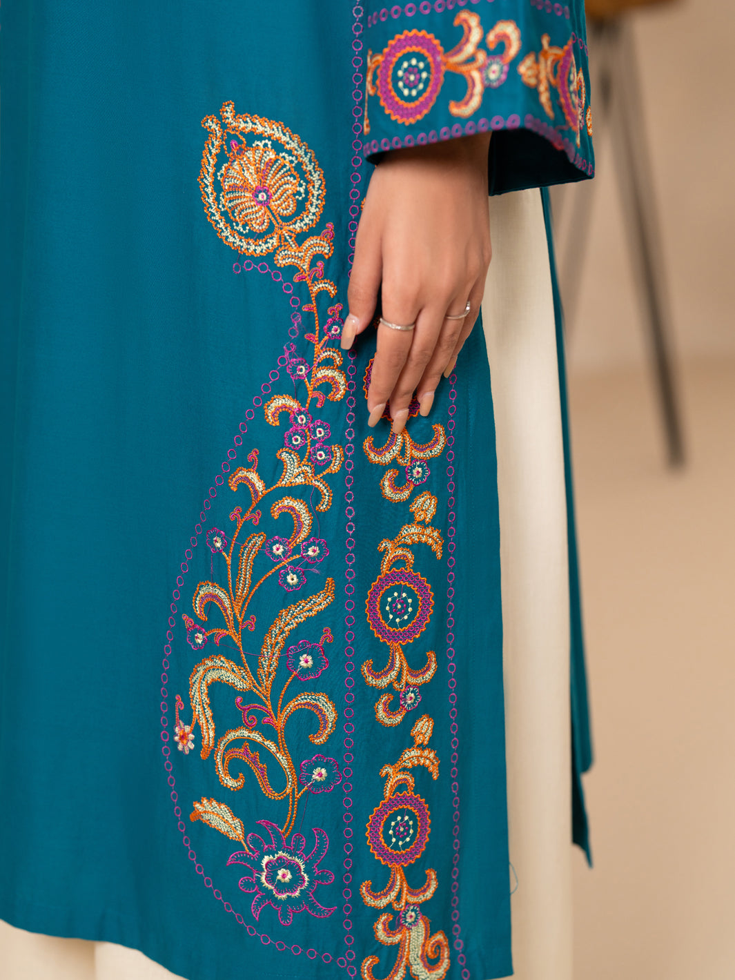 Turquoise Lawn Dyed Kurti - AL-LK-1175