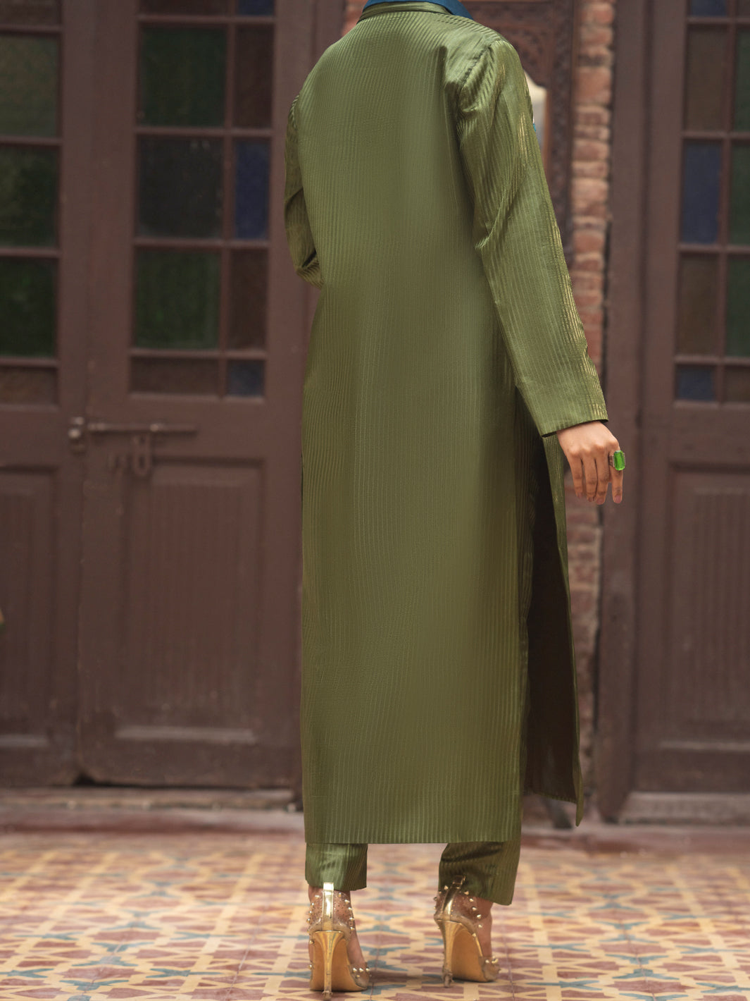 Green Stripe Formal 3Pc Stitched - AL-3PS-LS-421