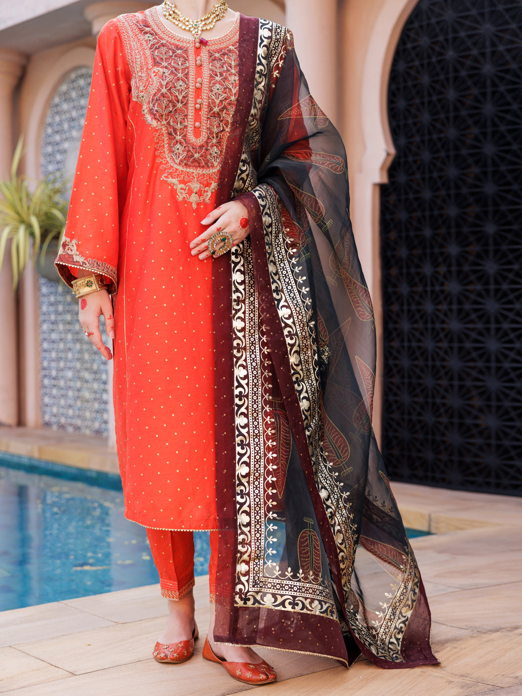 Orange Maple Silk 3Pc Formal Stitched - AL-3PS-LS-437