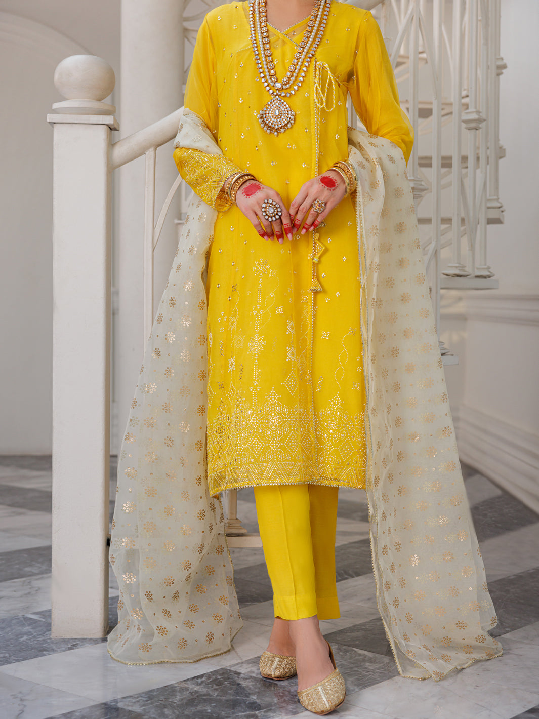 Yellow Organza 3Pc Unstitched - ALP-3PS-1627
