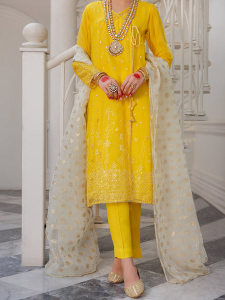Yellow Organza 3Pc Unstitched - ALP-3PS-1627