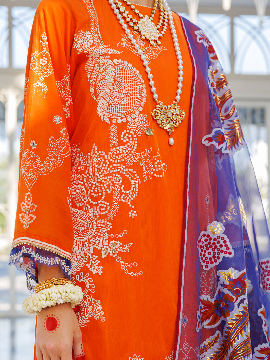 Orange Silk Foam 3Pc Unstitched - ALP-3PS-1623