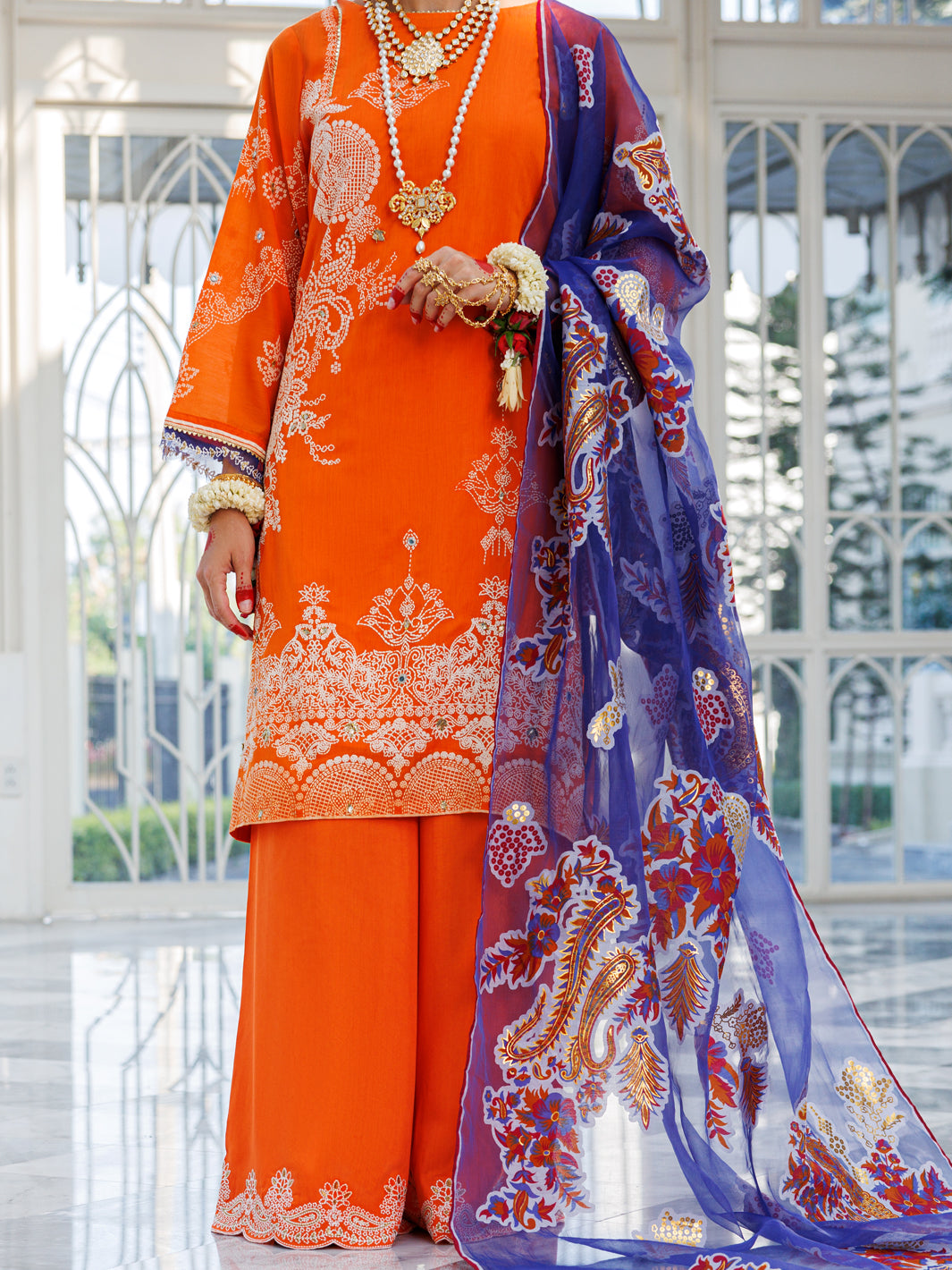 Orange Silk Foam 3Pc Unstitched - ALP-3PS-1623