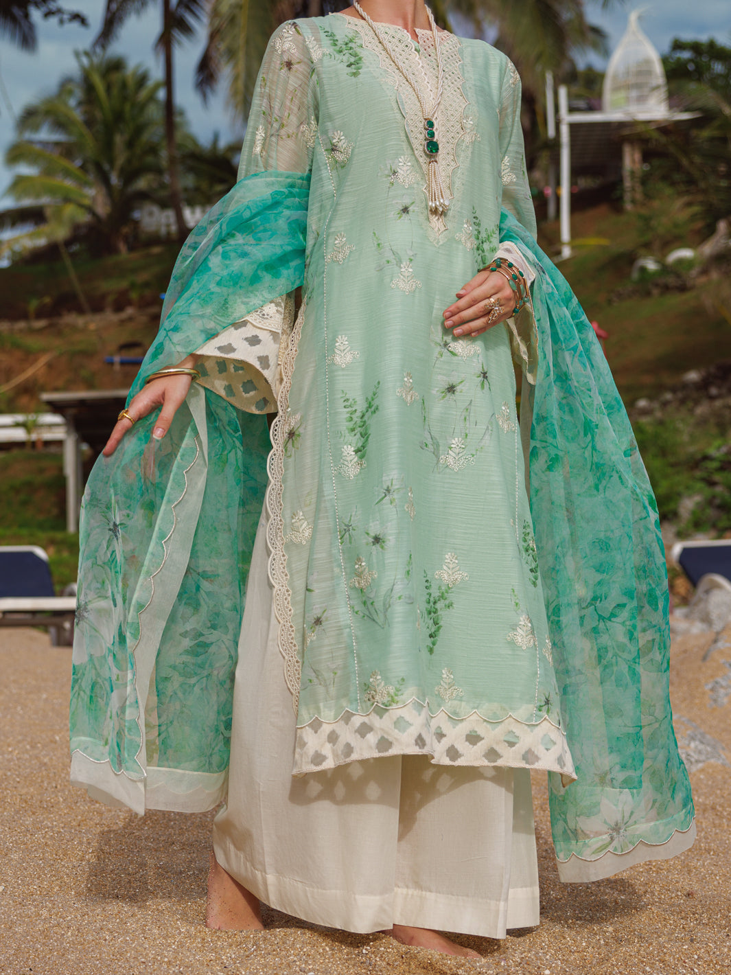 Light Green Poly-Slub 3Pc Unstitched - ALP-3PS-1814