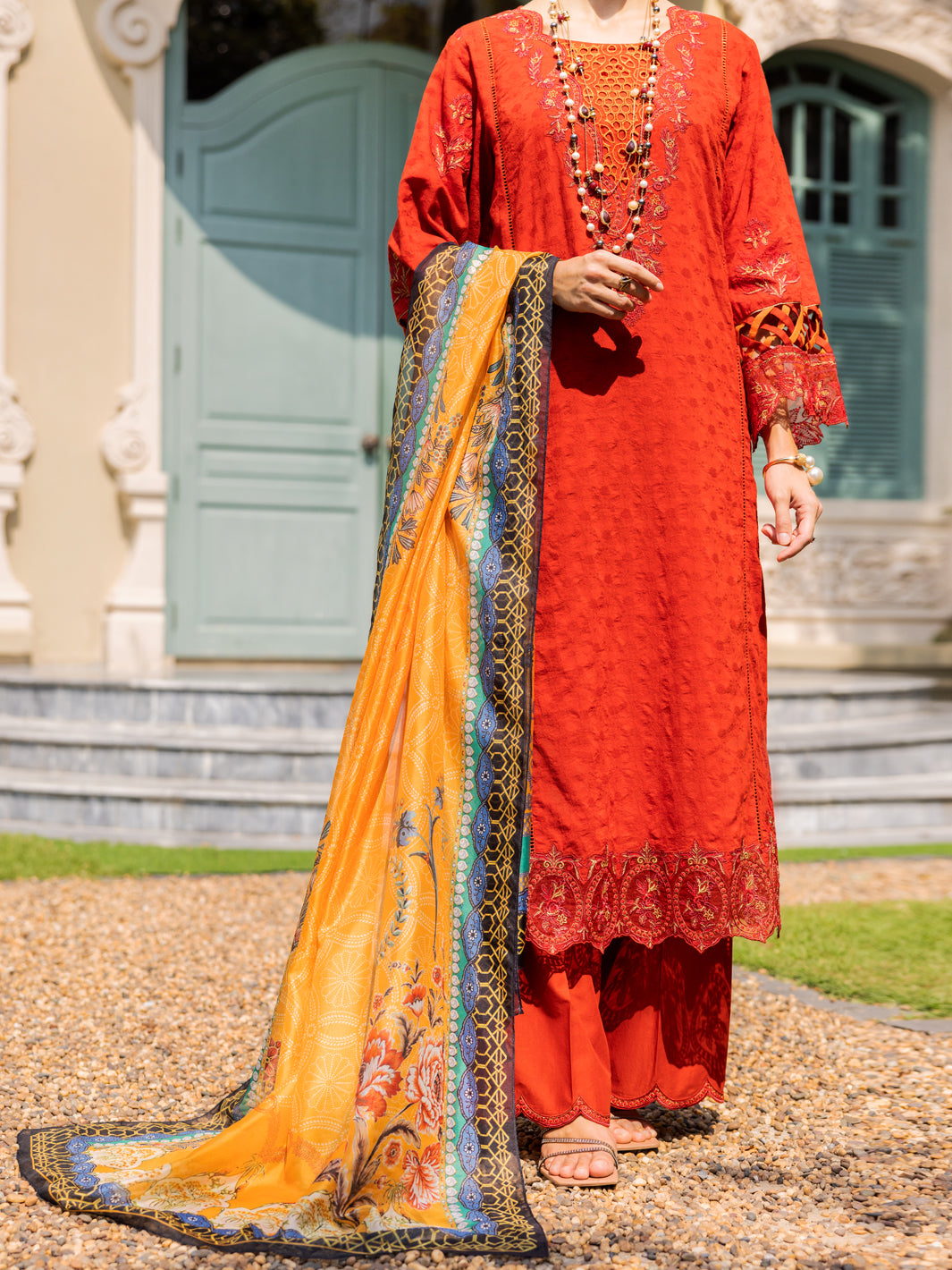 Red Jacquard 3Pc Unstitched - ALP-3PS-1861